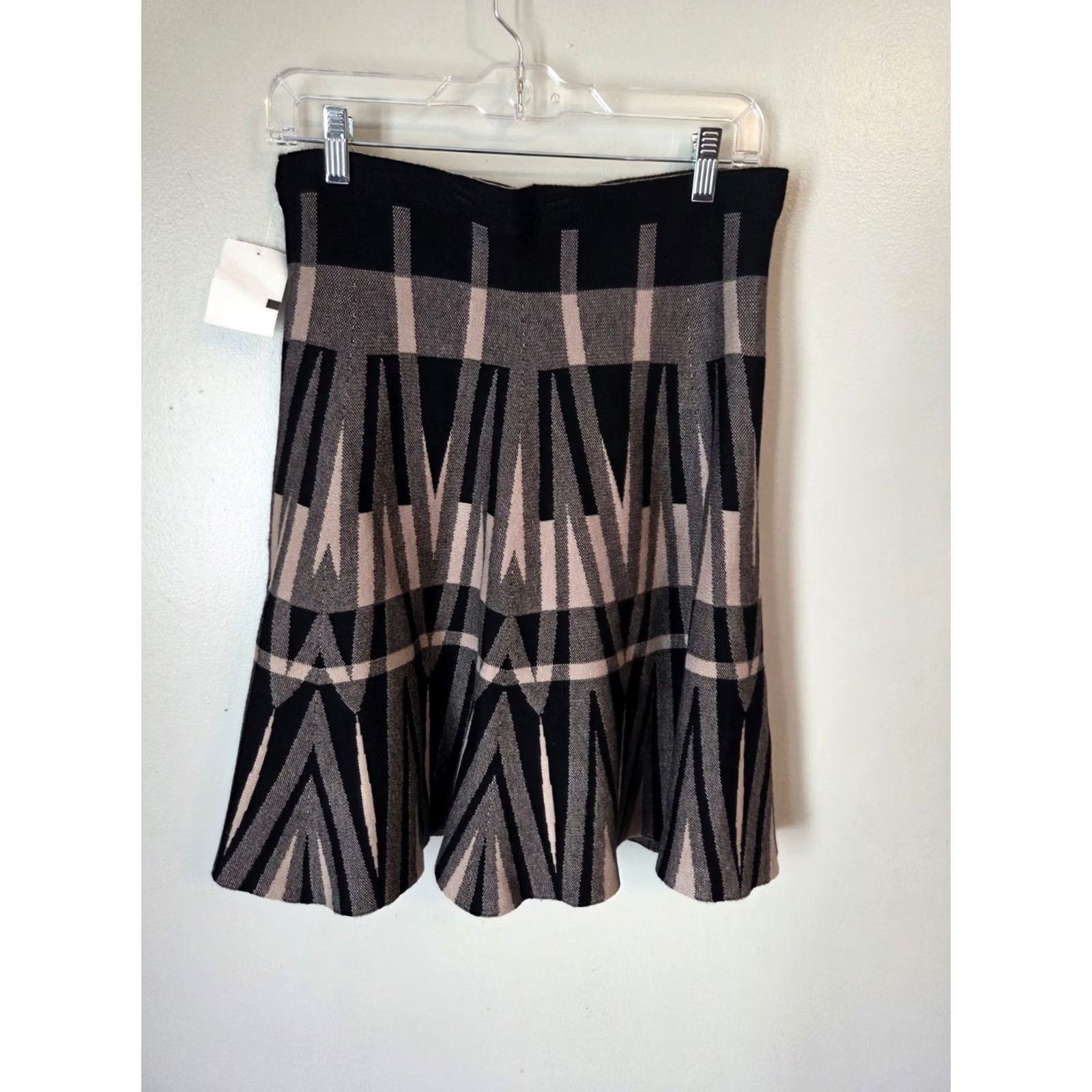 Vintage Vila Milano Skirt A Line Black Tan Khaki Geometric Pattern L Womens Size 36" / US 14 / IT 50 - 4 Thumbnail