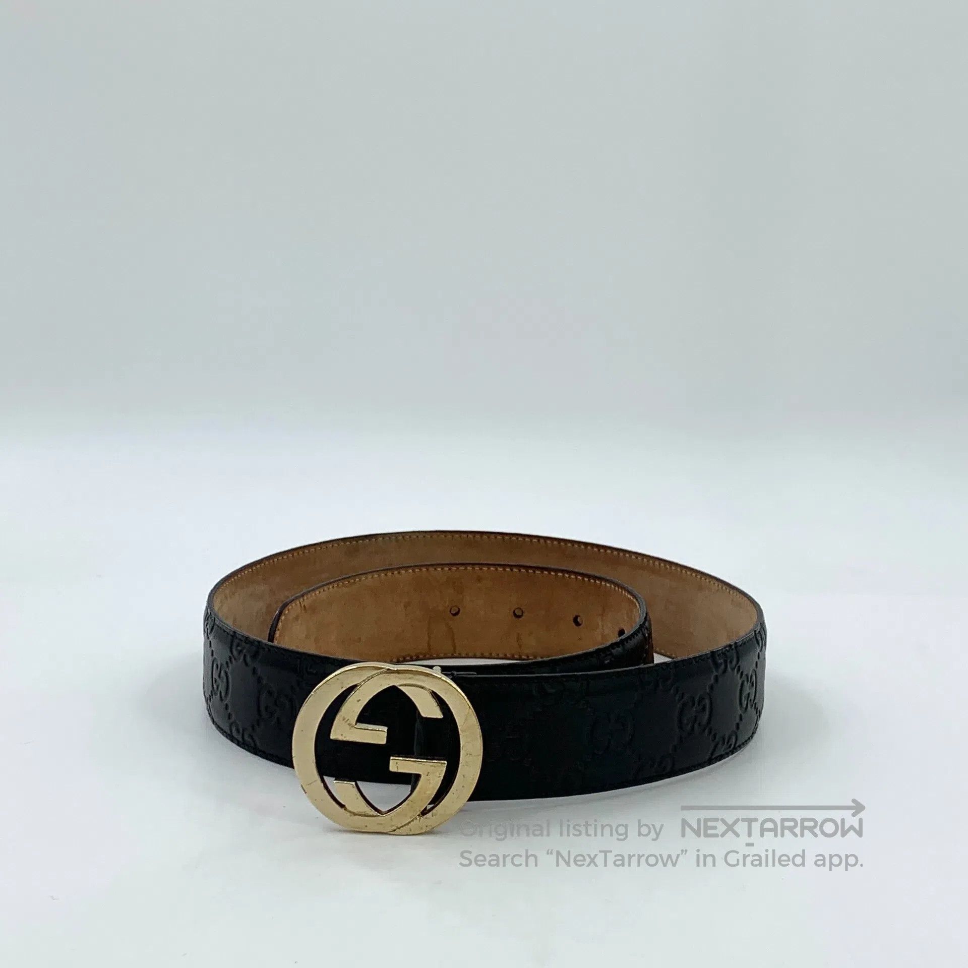 Gucci Guicci Black Logo Embossed Double G Buckle Leather Belt| Size ONE SIZE - 2 Thumbnail