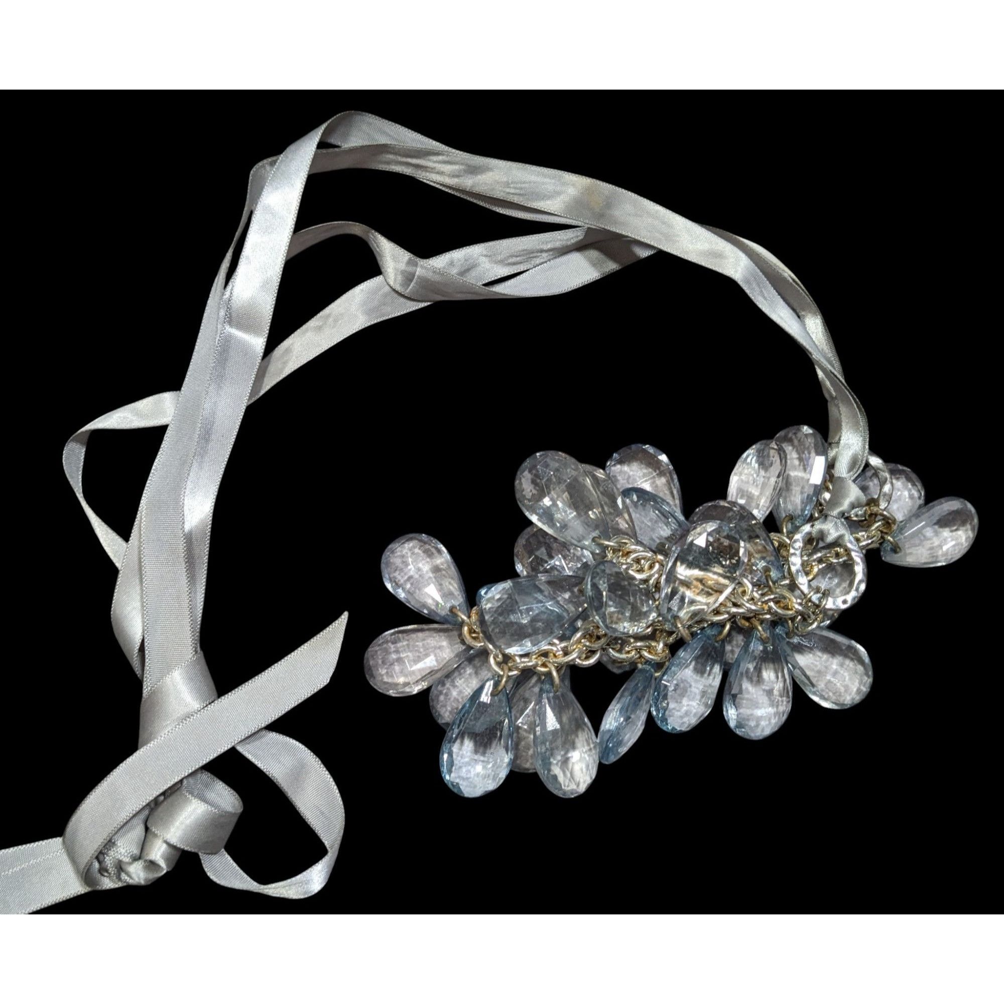Other Silver Ribbon Necklace With Clear Crystal Teardrop Beads & C Size ONE SIZE - 1 Thumbnail