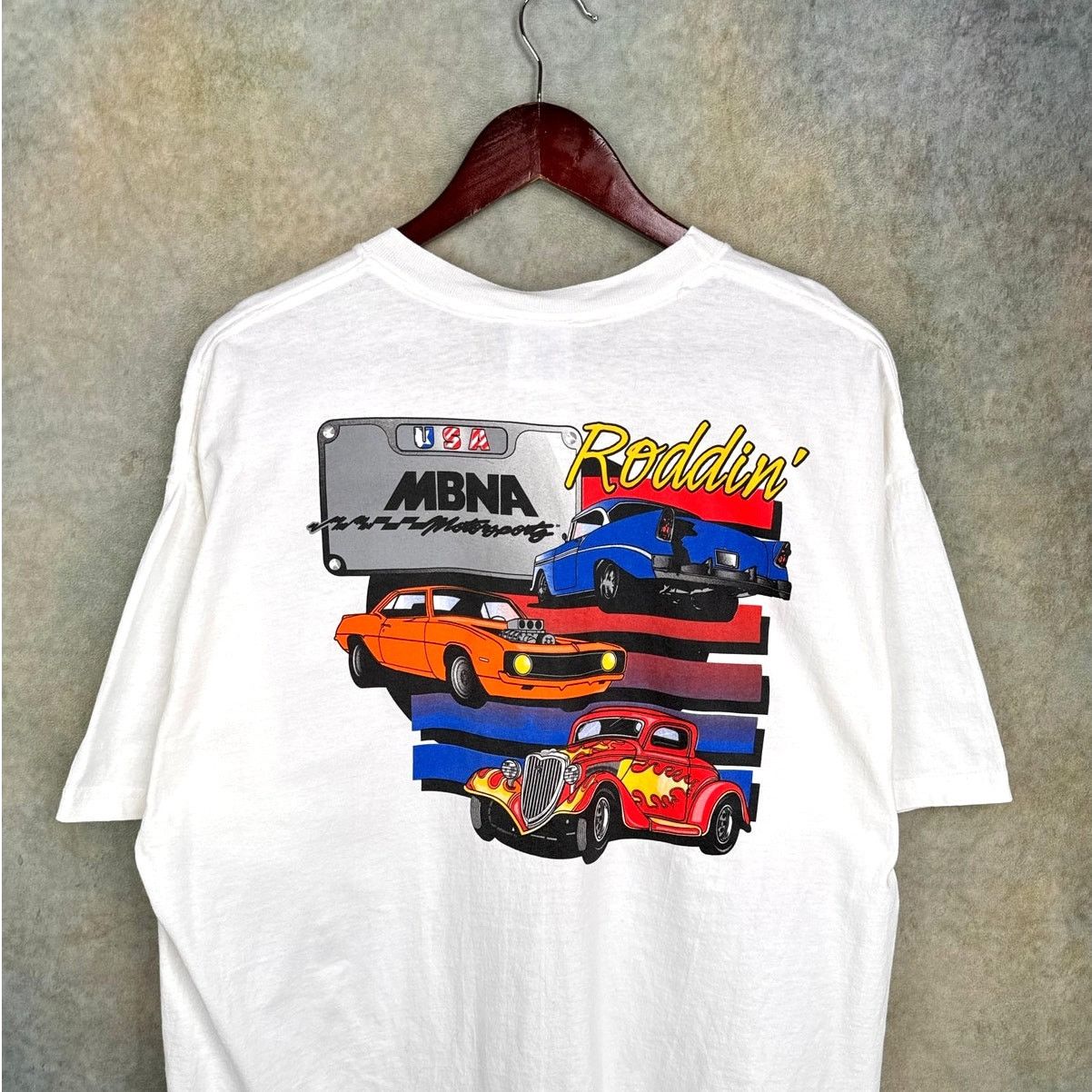 Vintage VTG 90s MBNA Motorsports Hot Rods T Shirt Sz XL White Flame Size US XL / EU 56 / 4 - 2 Thumbnail