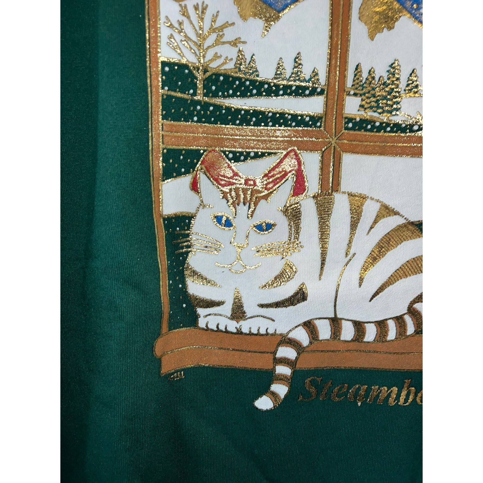 Hanes 90s Steamboat Colorado Green Cat Winter Snow Sweatshirt M Size US M / EU 48-50 / 2 - 2 Thumbnail