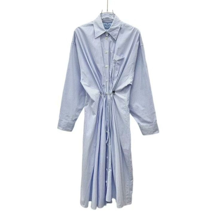Prada Prada Blue White Stripe Logo Triangle Shirt Dress Size S / US 4 / IT 40 - 1 Thumbnail