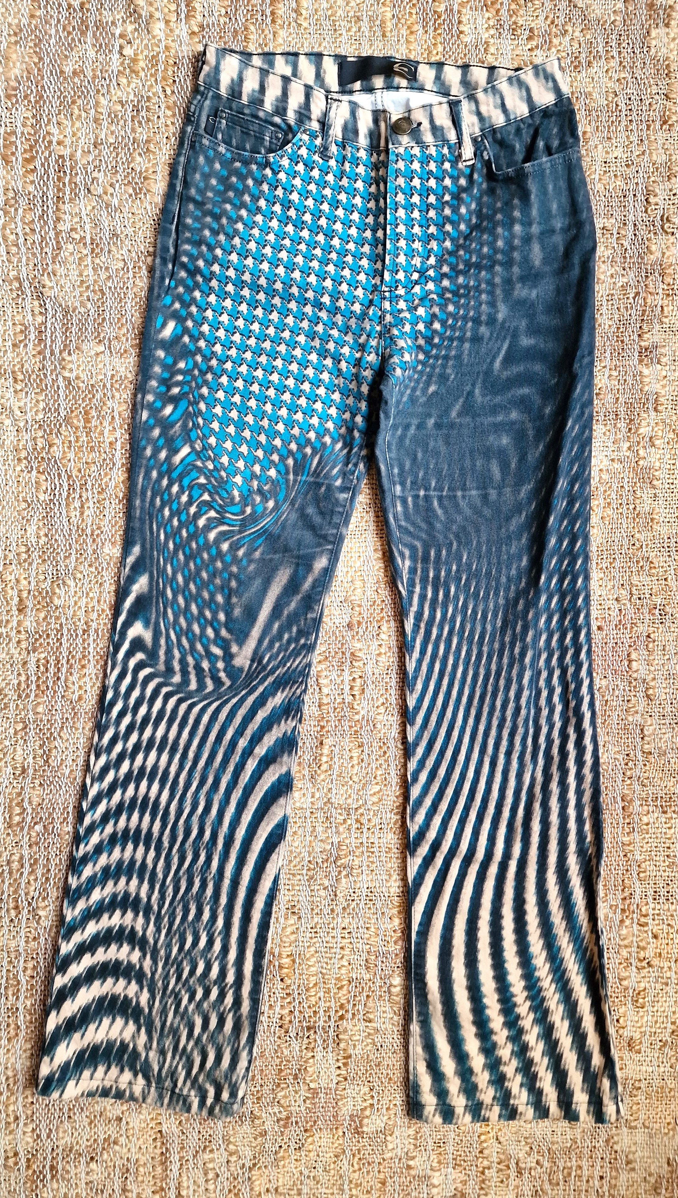 image of Roberto Cavalli Psychedelic Optical Illusion Xs Small Pants in Blue, Women's (Size 26)