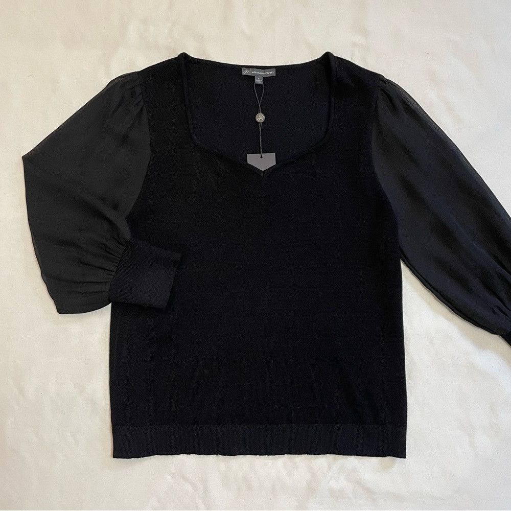 Adrianna Papell NWT New $89 Adrianna Papell 3/4 Chiffon Sleeve Knit Black T Size XXL / US 16-18 / IT 52-54 - 5 Thumbnail