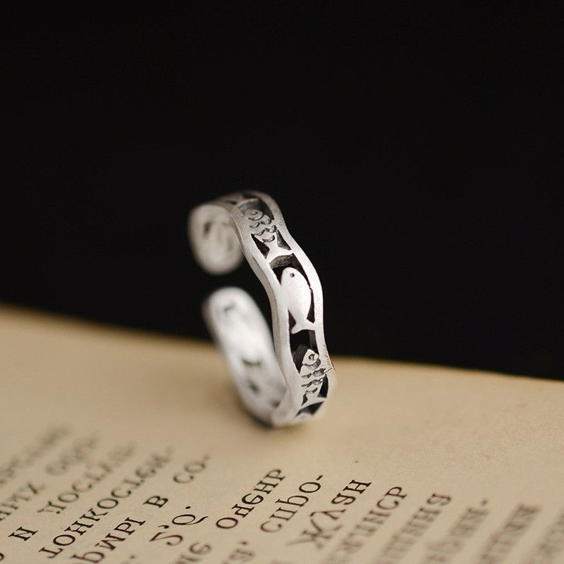 Vintage Resizable 925 Sterling Silver Minimalist Simple Fish Ring Size ONE SIZE - 2 Thumbnail