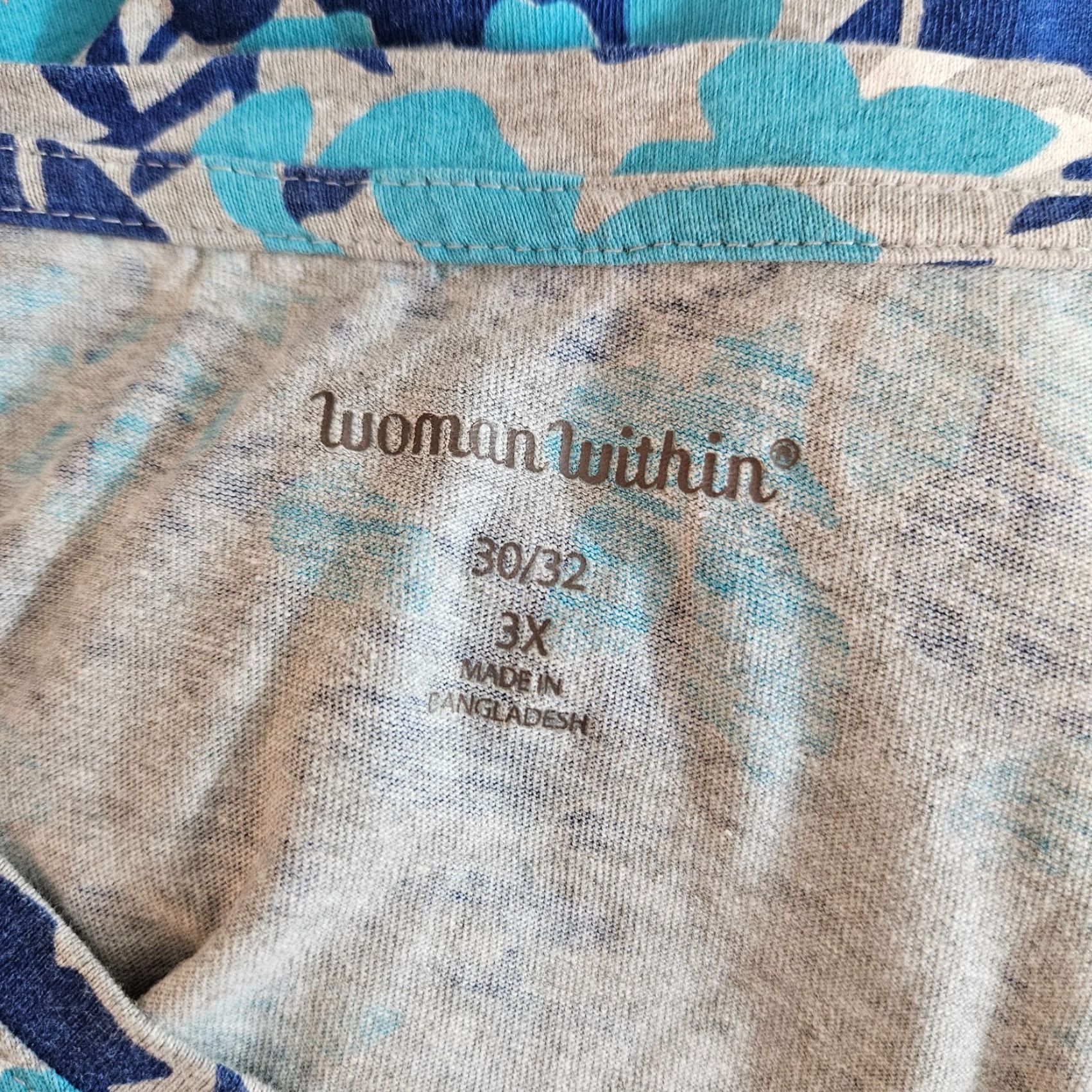 Vintage Woman Within Womens Top 3X Blue Gray Leaf Print 3/4 Sleeve Cotton Blend T-Shirt Ladies Womens Shirts Size XXL / US 16-18 / IT 52-54 - 5 Thumbnail