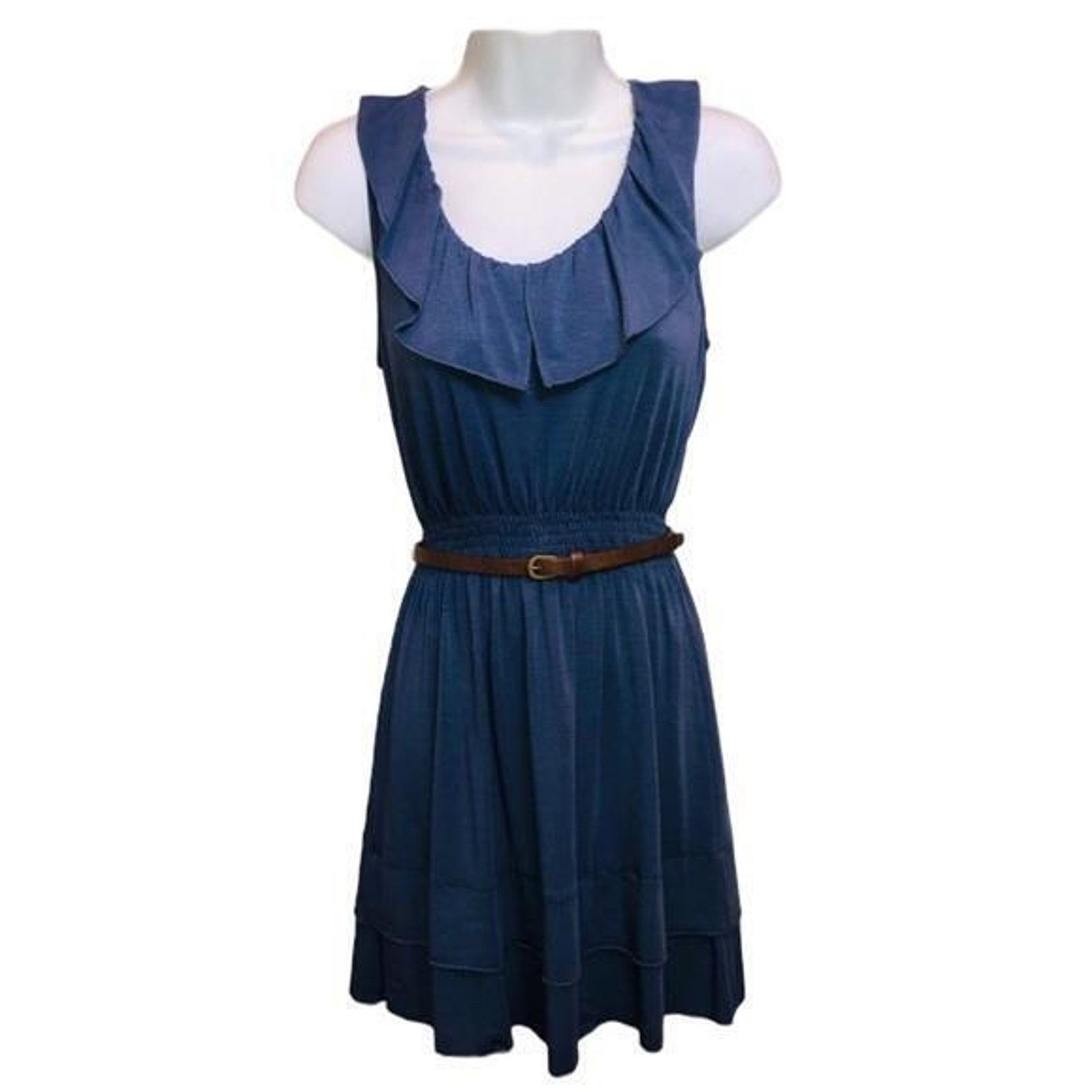 Other Xhilaration Casual Navy Blue Ruffle Sleeveless Belted Dress Size XS / US 0-2 / IT 36-38 - 1 Thumbnail