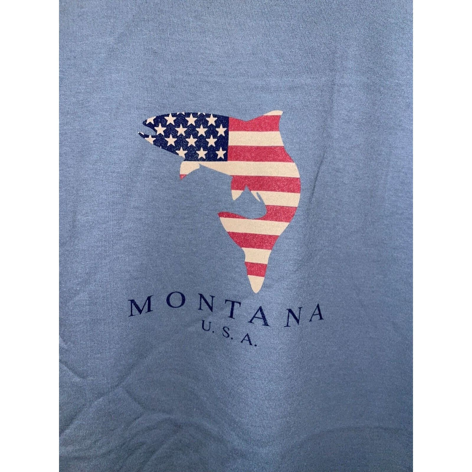 Jerzees Vintage Montana Fishing Shirt Fish USA Tee Blue VTG 90s L Size US L / EU 52-54 / 3 - 2 Thumbnail