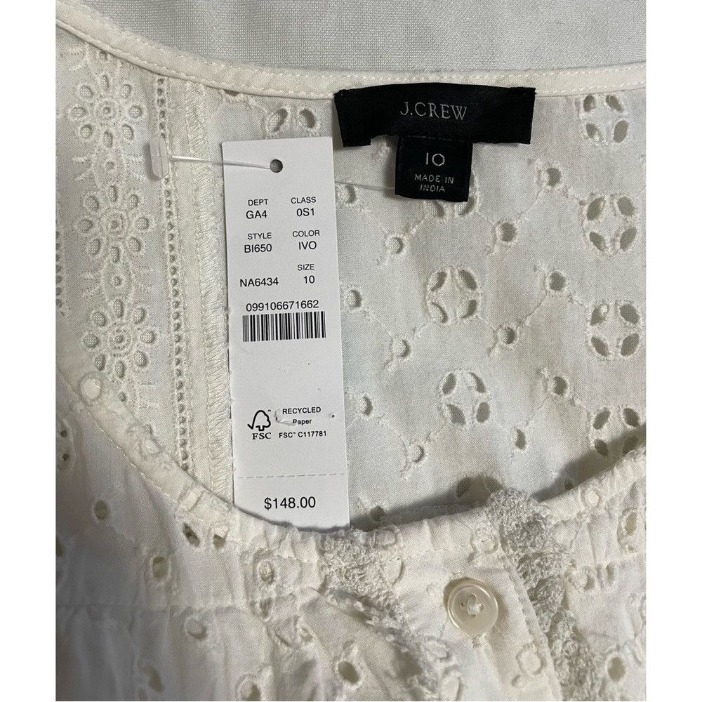 J.Crew NWT New $148 J.Crew Button-front White Mini Dress in Eyelet Size L / US 10 / IT 46 - 7 Thumbnail