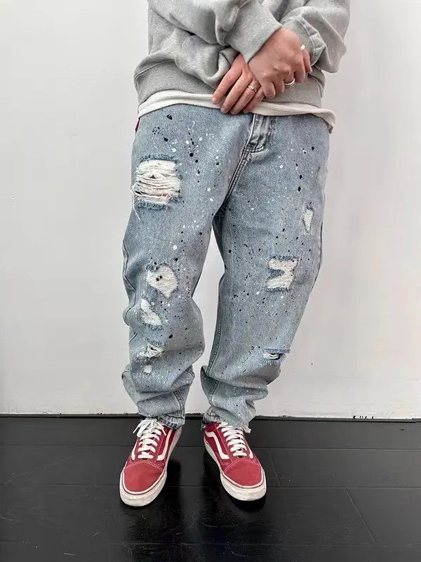 VIBE Splashed street hip-hop ripped jeans with small hems Size US 30 / EU 46 - 2 Thumbnail