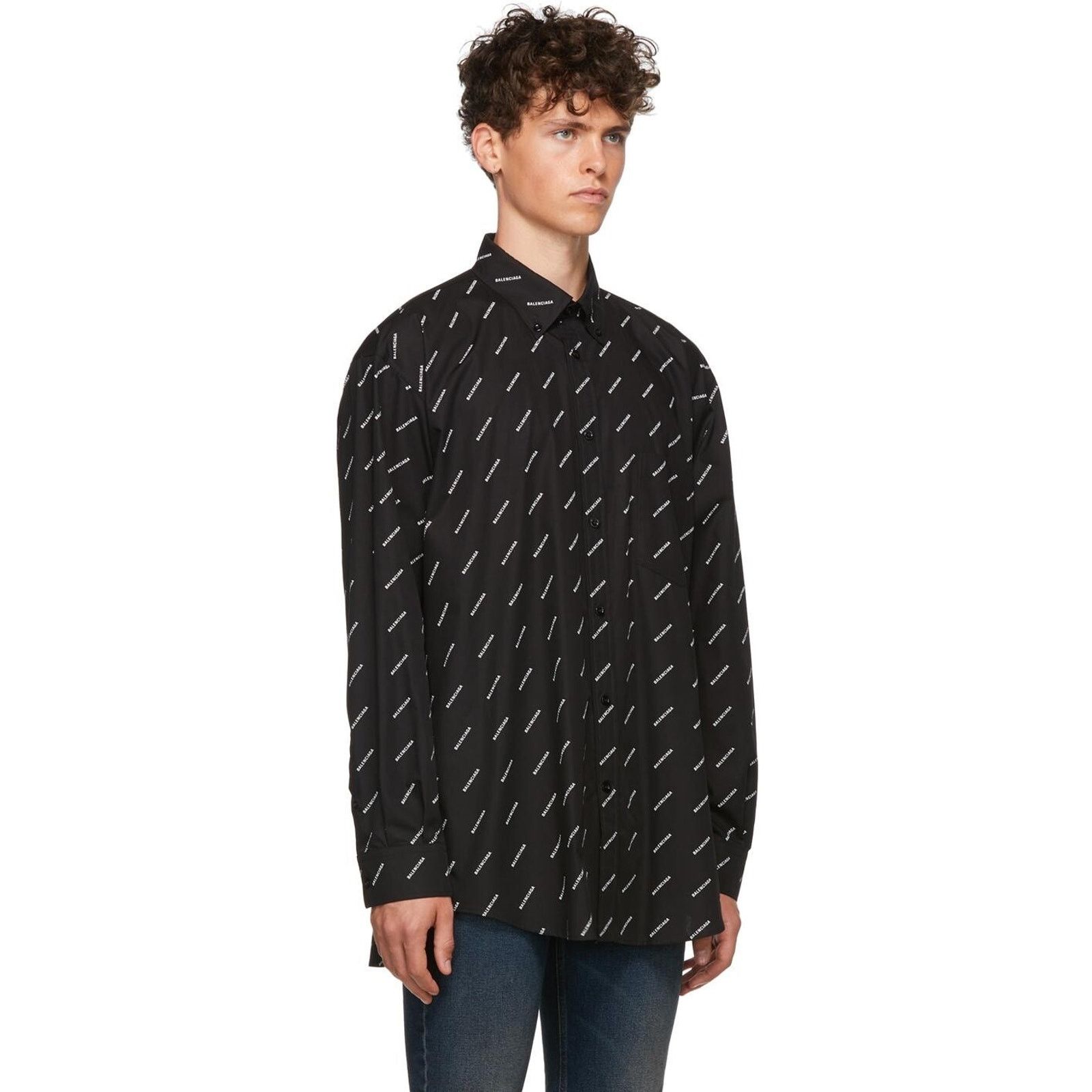 Balenciaga Balenciaga Black White All Over Logo Long Sleeve Button Up Size US M / EU 48-50 / 2 - 11 Thumbnail
