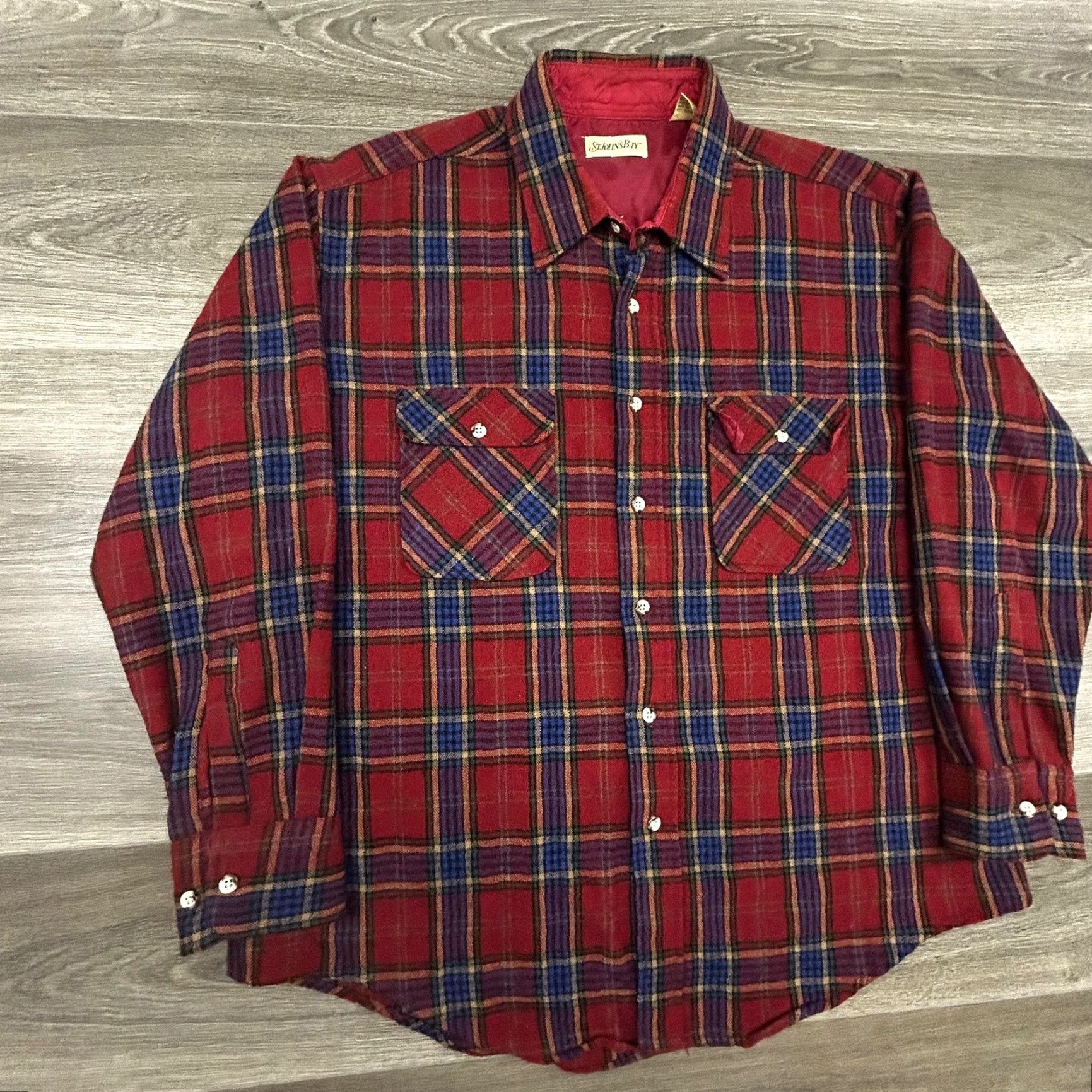 Vintage Vintage St John's Bay Shirt Jacket Mens XL Red Plaid Wool Lined Flannel 80s Size US XL / EU 56 / 4 - 3 Thumbnail