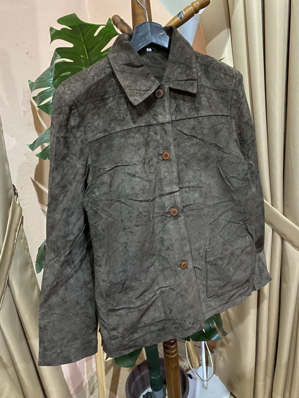 Leather Vintage Olive Green Suede Leather Utility Jacket Size F Size M / US 6-8 / IT 42-44 - 3 Thumbnail