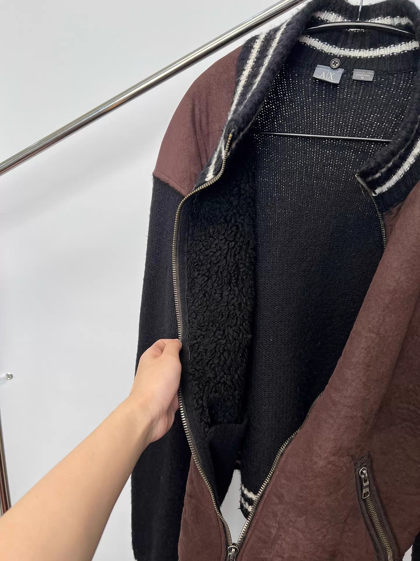 Armani Exchange A|X Suede & Polar Fleece Paneled Sweater Jacket Size US XL / EU 56 / 4 - 6 Thumbnail