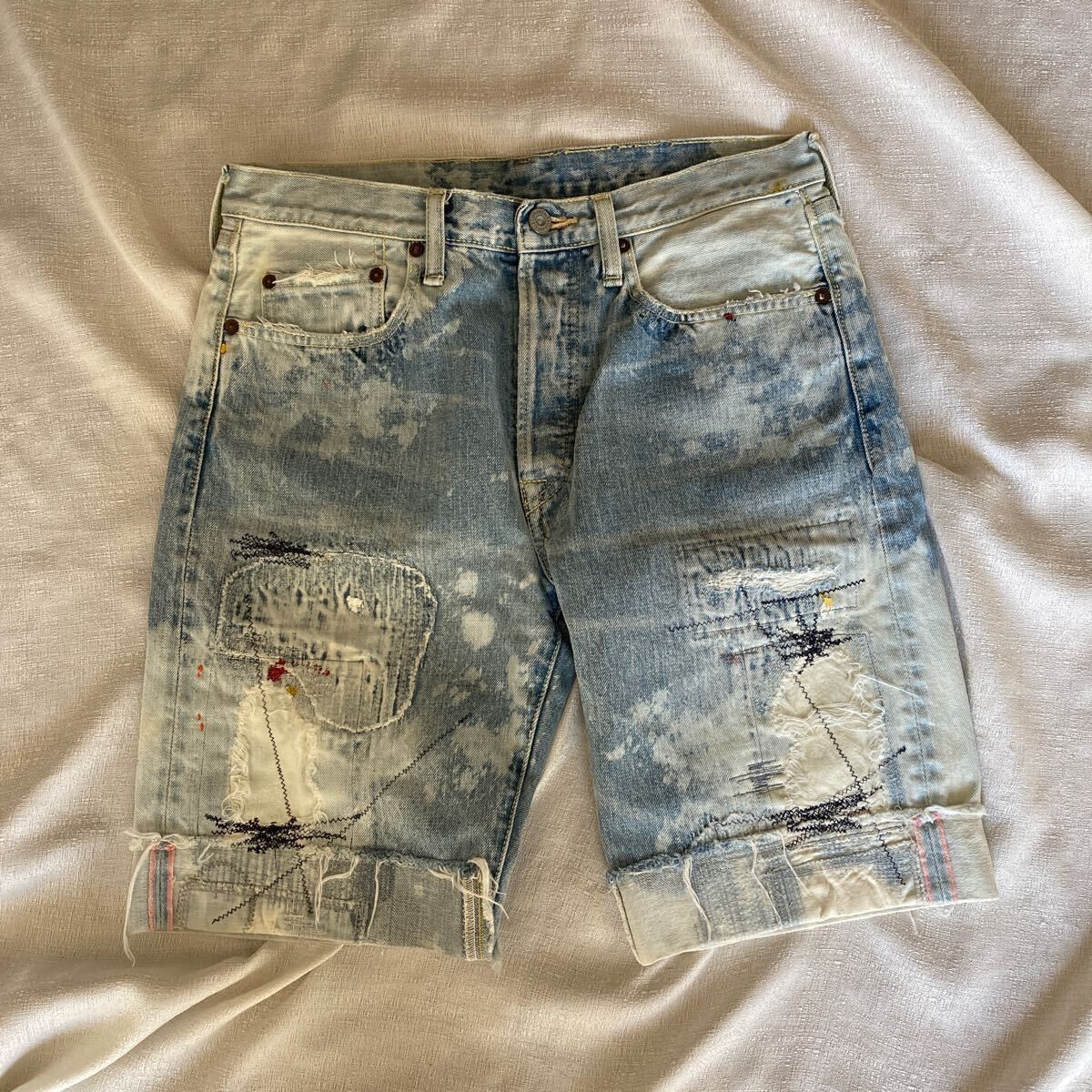 KAPITAL Distressed Denim Shorts Blue Cotton 34