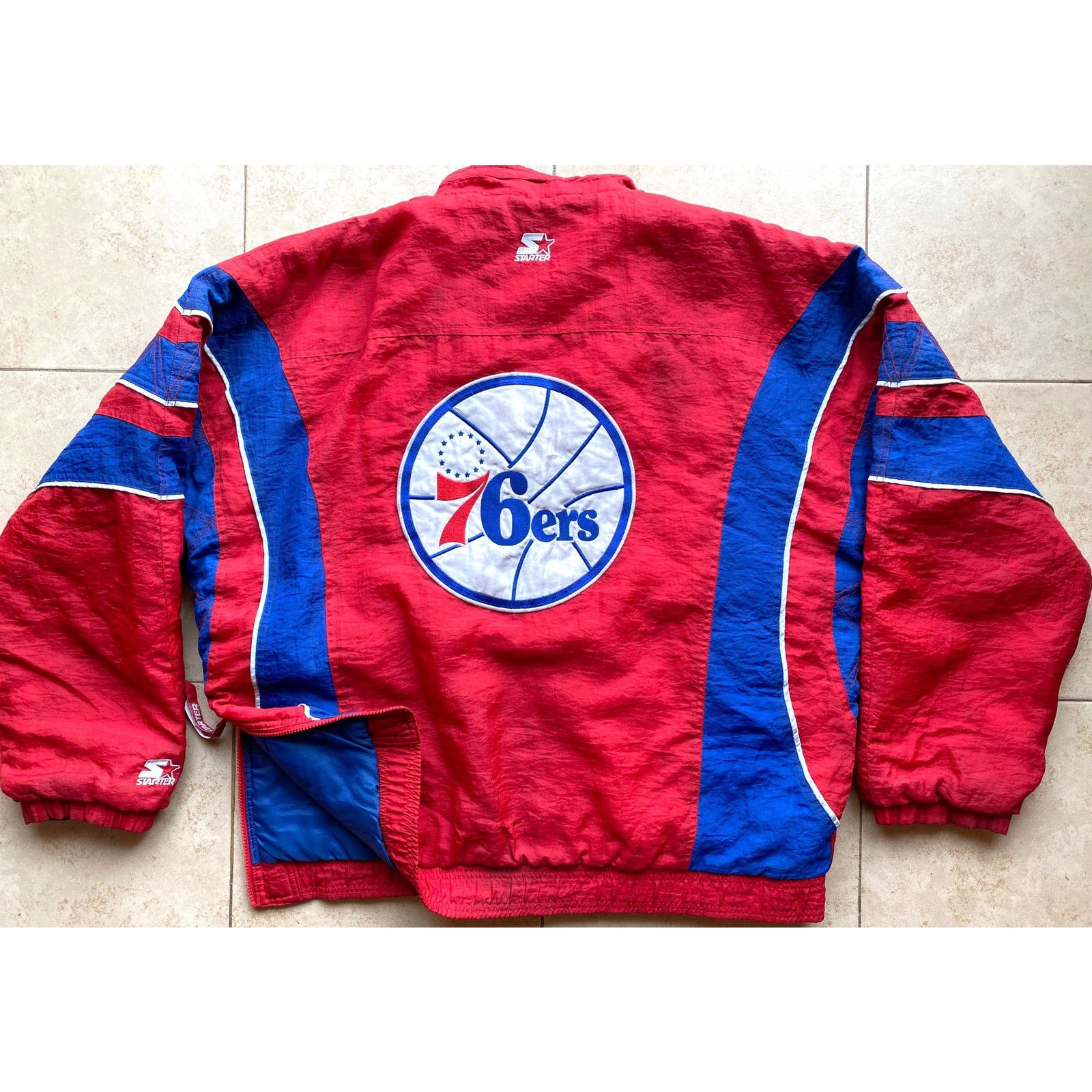 NBA × Starter Philadelphia 76ers 90s STARTER Color Block 1/2 Pullover vtg Size US XL / EU 56 / 4 - 1 Thumbnail