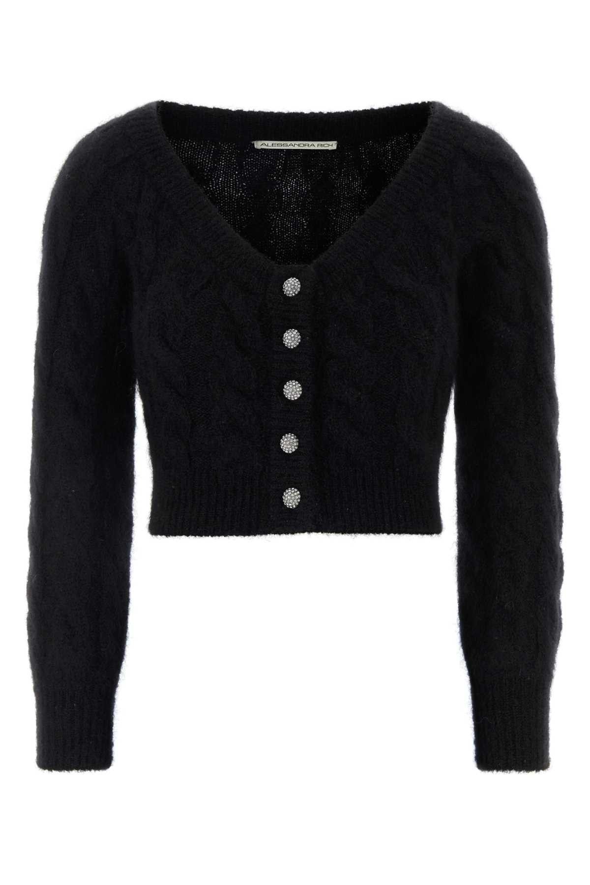 Alessandra Rich Black Stretch Mohair Blend Cardigan Size XS / US 0-2 / IT 36-38 - 1 Thumbnail