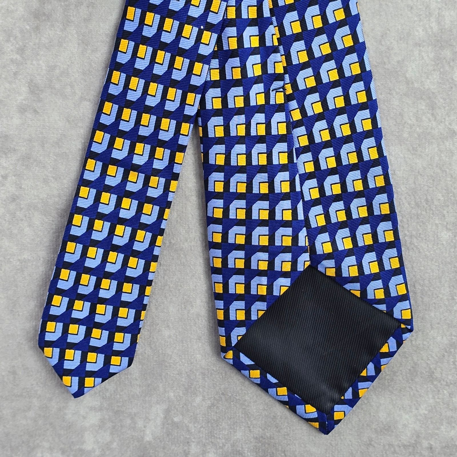 Banana Republic Banana Republic Blue Yellow Square Silk Men's Neck Tie Size 30 - 6 Thumbnail