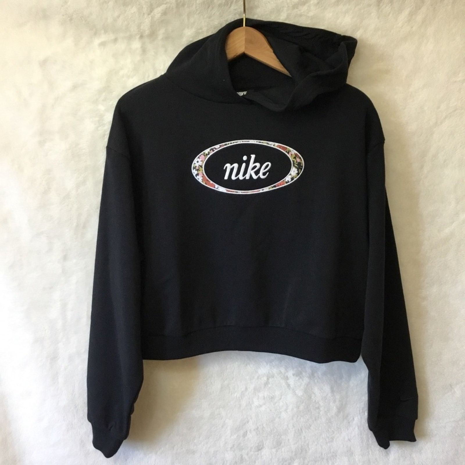 Nike Nike Black Floral Logo Pullover Hoodie Size M / US 6-8 / IT 42-44 - 7 Thumbnail