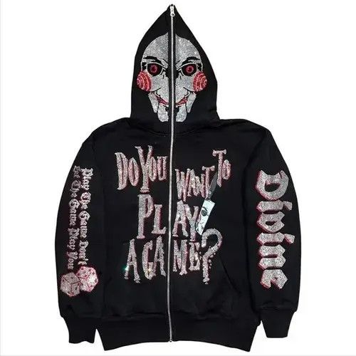 Japanese Brand Men Y2K Fashion Hoodie Letter Pattern Rhinestones Size US M / EU 48-50 / 2 - 3 Thumbnail
