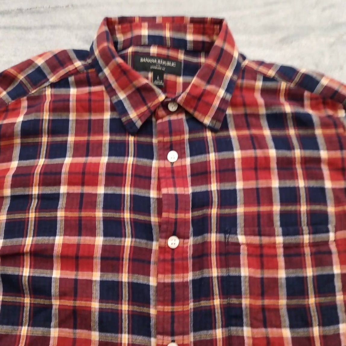Banana Republic Banana Republic Shirt Mens Large Orange Plaid Long Sleeve Button-Up Lined Cotton Natl? Size US L / EU 52-54 / 3 - 2 Thumbnail