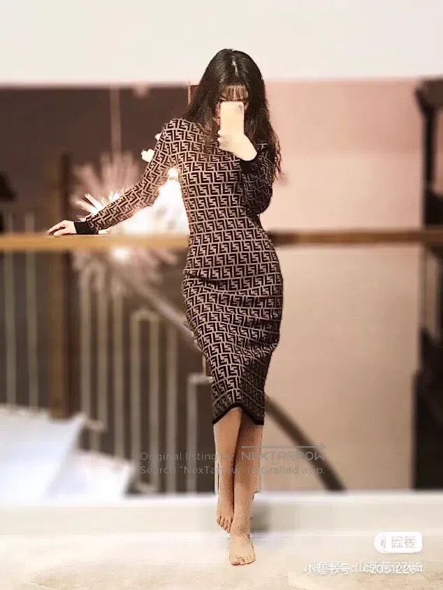 Fendi Fendi Classic Monogram Dress, Coffee Background with Black Size XS / US 0-2 / IT 36-38 - 9 Thumbnail