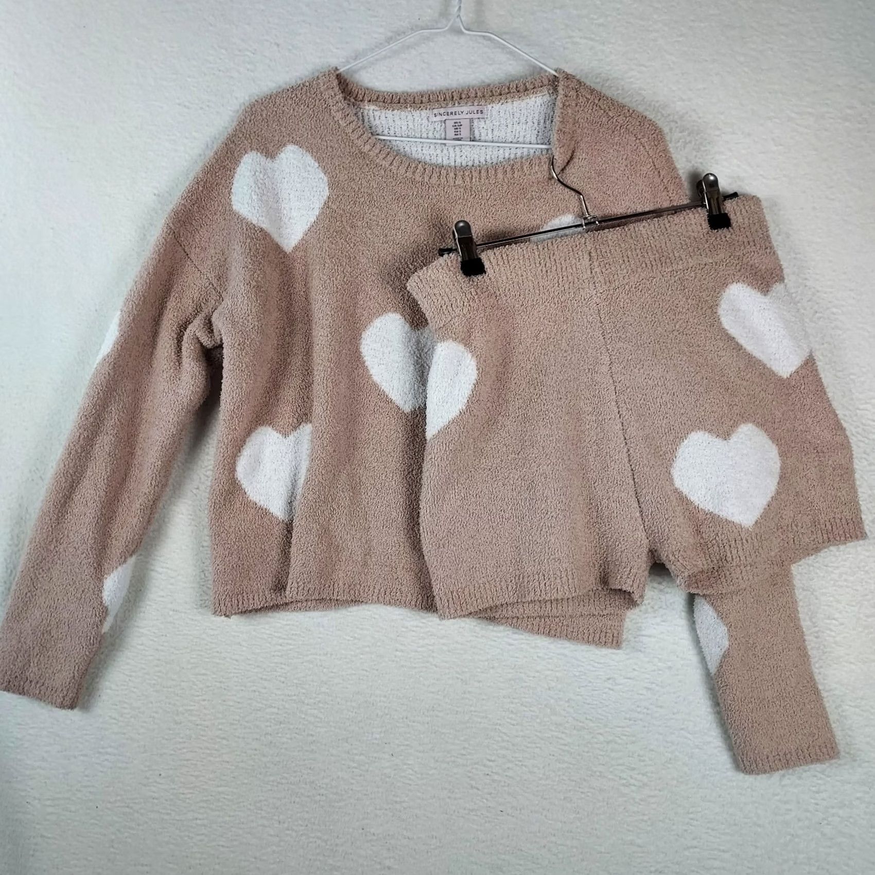 Vintage Sincerely Jules Womens Small Cozy Knit Lounge Set Hearts Sweater Shorts Beige Spring Womens Size S / US 4 / IT 40 - 2 Thumbnail