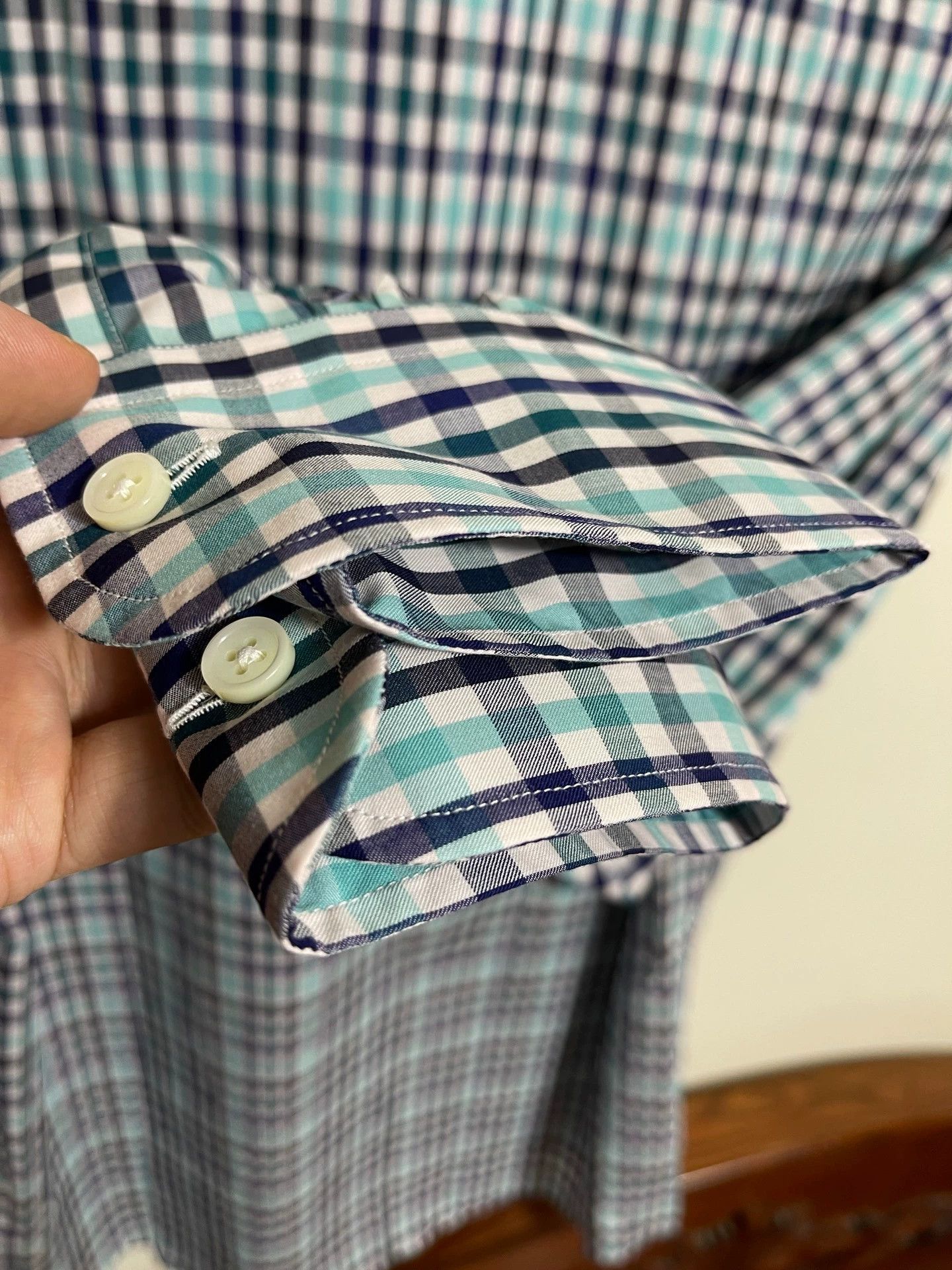 Ermenegildo Zegna Ermenegildo Zegna Relaxed Blue-Grn Check Shirt XL Size US XL / EU 56 / 4 - 5 Thumbnail