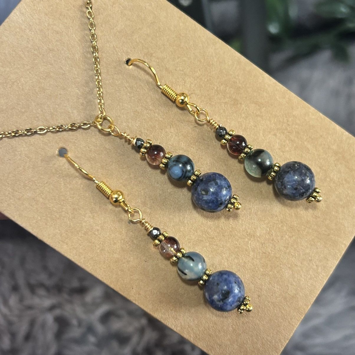 Handmade Handcrafted sodalite dragon vein agate hematite necklace set Size ONE SIZE - 1 Thumbnail