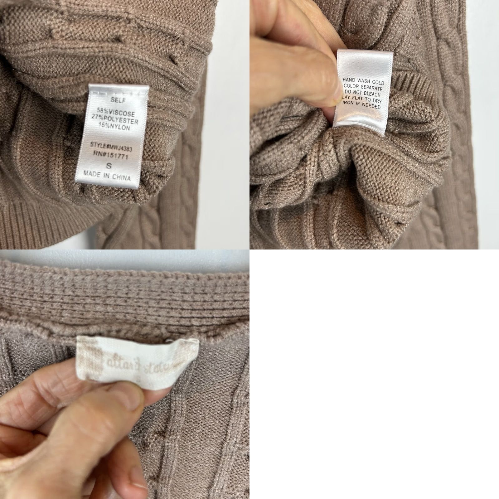Vintage Altar'd State Cardigan Sweater Womens Small Beige V-Neck Cable-Knit Size S / US 4 / IT 40 - 8 Thumbnail