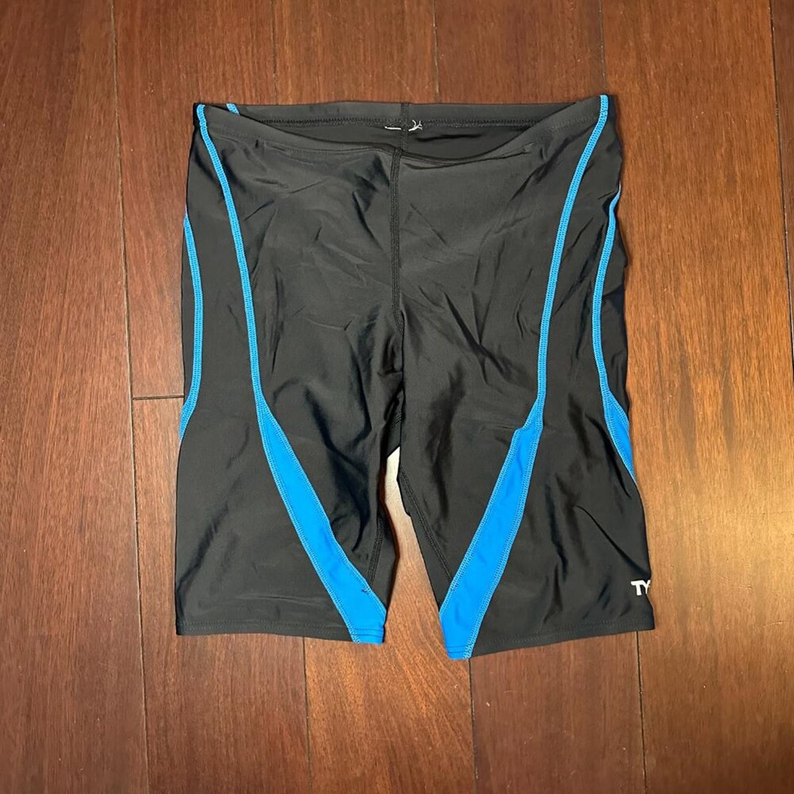 Charles Tyrwhitt TYR Men’s Swim Jammer – Black with Blue Accents – Size M/L Size US 32 / EU 48 - 3 Thumbnail