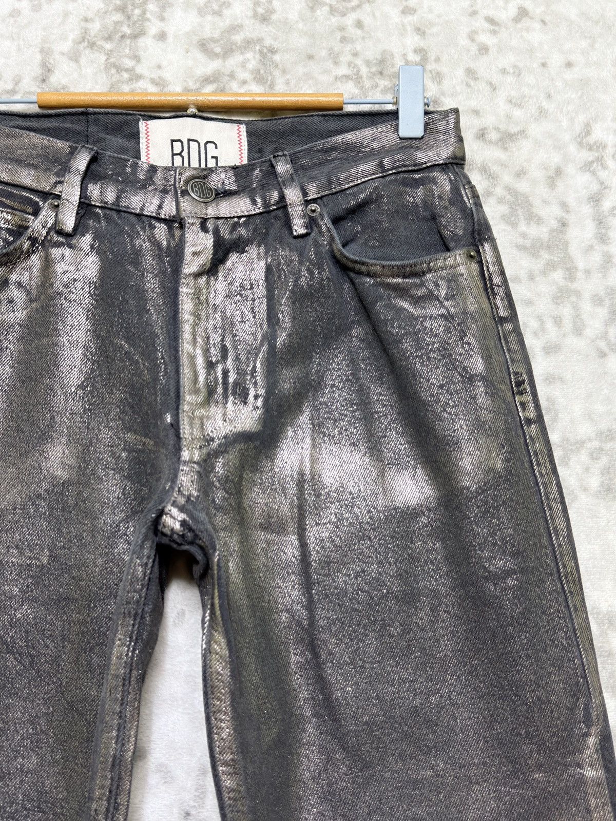 5351 POUR LES HOMMES BDG Metallic Coated Black Skinny Jeans Y2K Futuristic Punk Size US 28 / EU 44 - 5 Thumbnail
