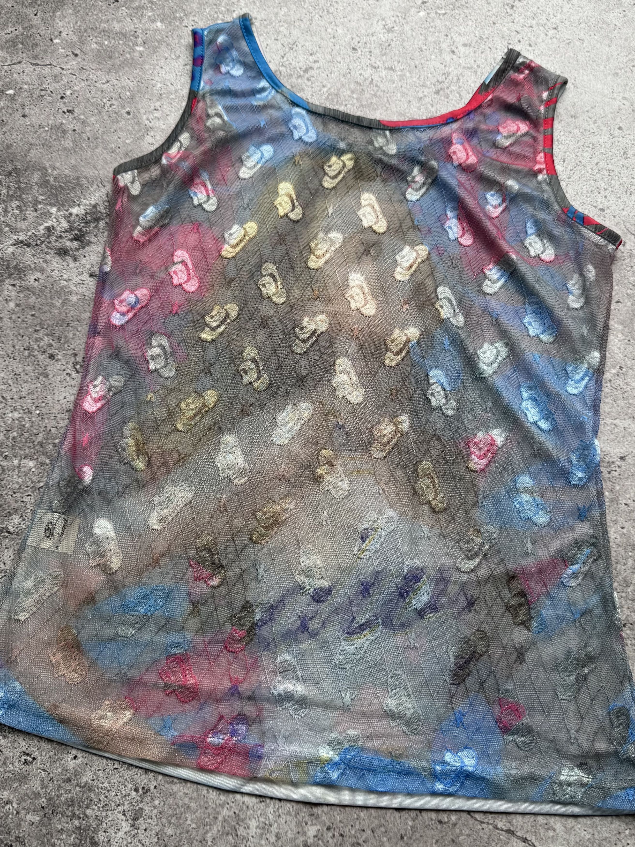 Vintage Y2K Mesh Graphic Tank Top Pin Up Girl Print Clubwear (E8) Size S / US 4 / IT 40 - 4 Thumbnail