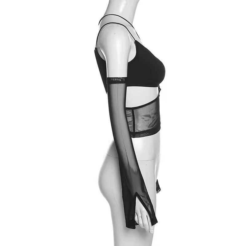 Japanese Brand Cut Out Mesh Crop Top with Sleeves Fairy Grunge Size M / US 6-8 / IT 42-44 - 8 Thumbnail