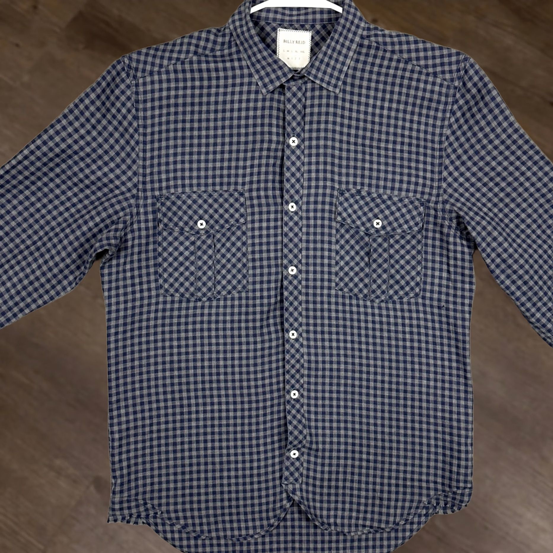 Billy Reid Billy Reid Shirt Mens Medium Navy Grey Button Up Gingham Check Casual Pockets Size US M / EU 48-50 / 2 - 1 Thumbnail
