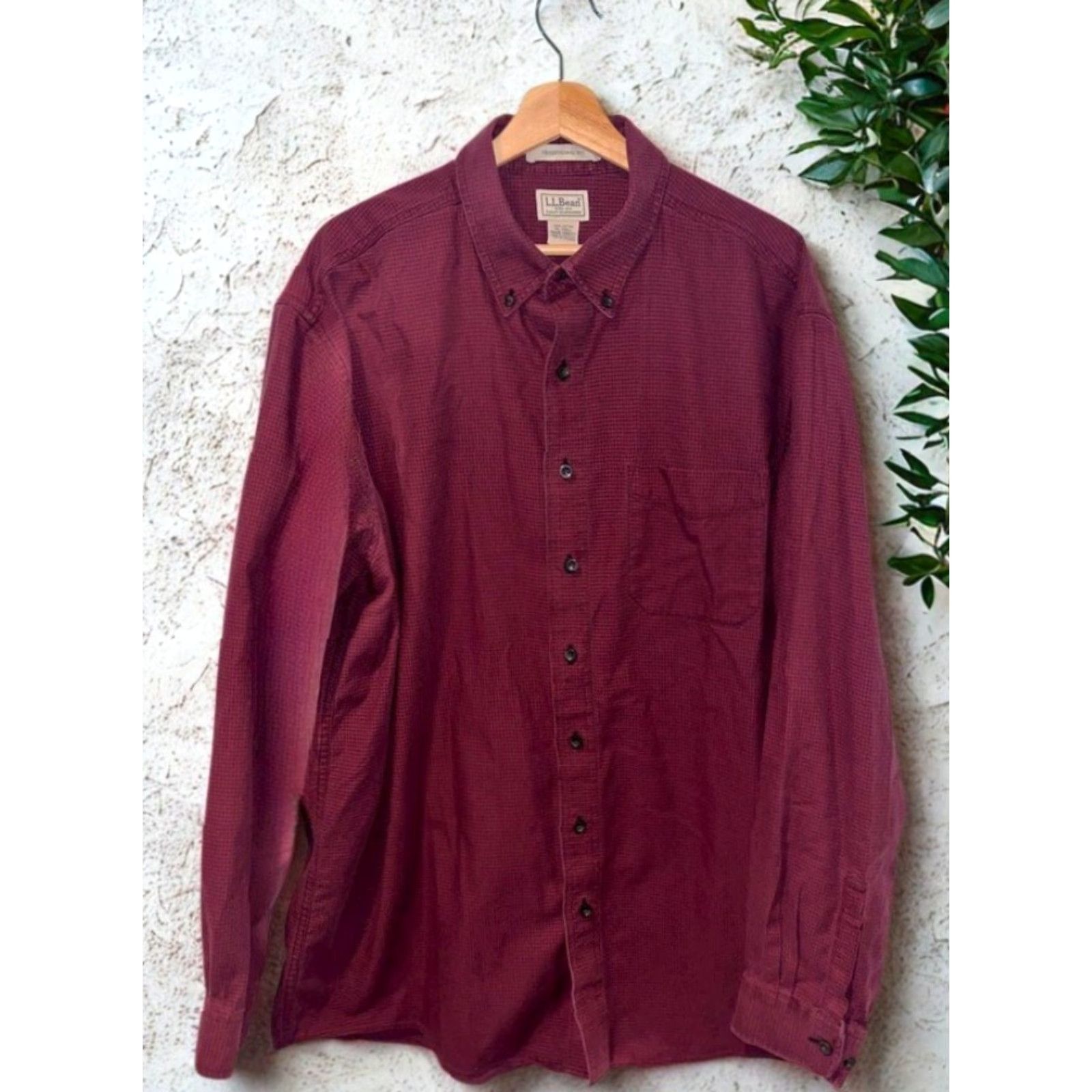 Vintage L.L. Bean Wicked Good Flannel Shirt Mens XL Tall Burgundy Red Houndstooth Button-Down Pocket Classic Outdoor Size US XL / EU 56 / 4 - 5 Thumbnail