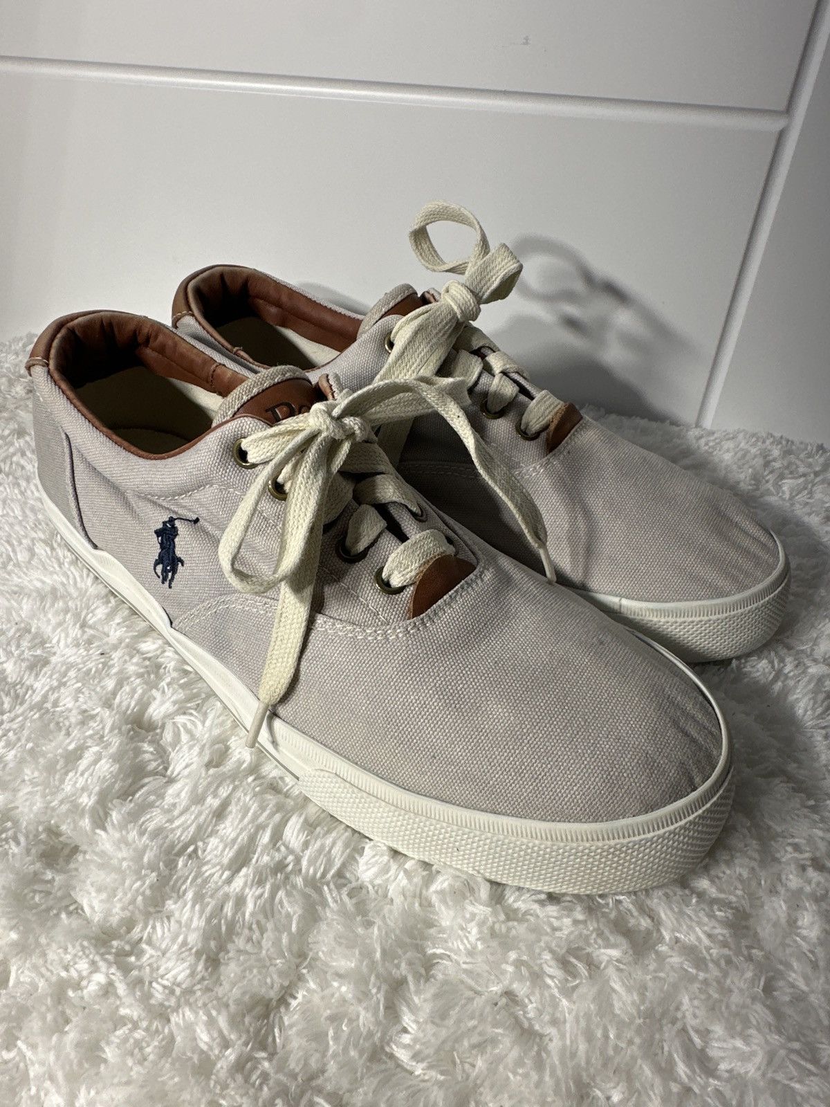 Polo Ralph Lauren Polo Ralph Lauren Gray Canvas Sneakers w/Brown Leather Size US 11.5 / EU 44-45 - 1 Thumbnail