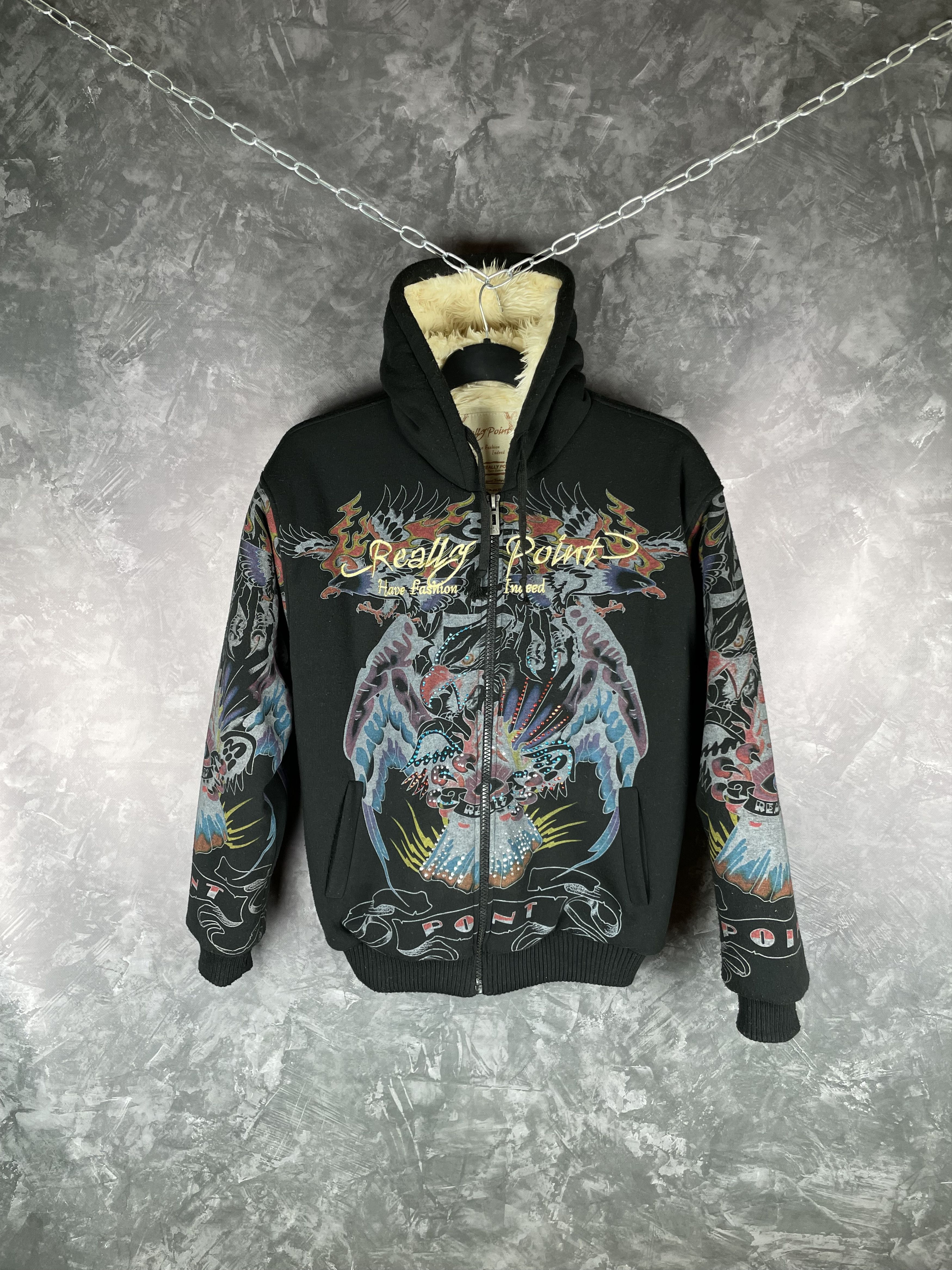 image of Christian Audigier x Ed Hardy Really Point X Ed Hardy Style Zip Hoodie, Men's (Size Large)