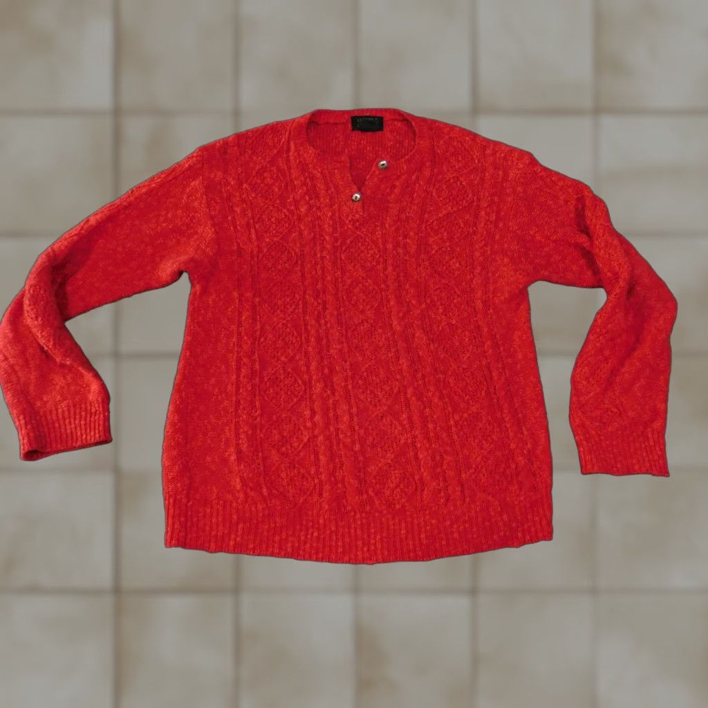 Vintage Alcott and Andrews Sweater Womens Medium Red Cable-Knit Pullover Crew Neck Long Sleeve Size M / US 6-8 / IT 42-44 - 1 Thumbnail