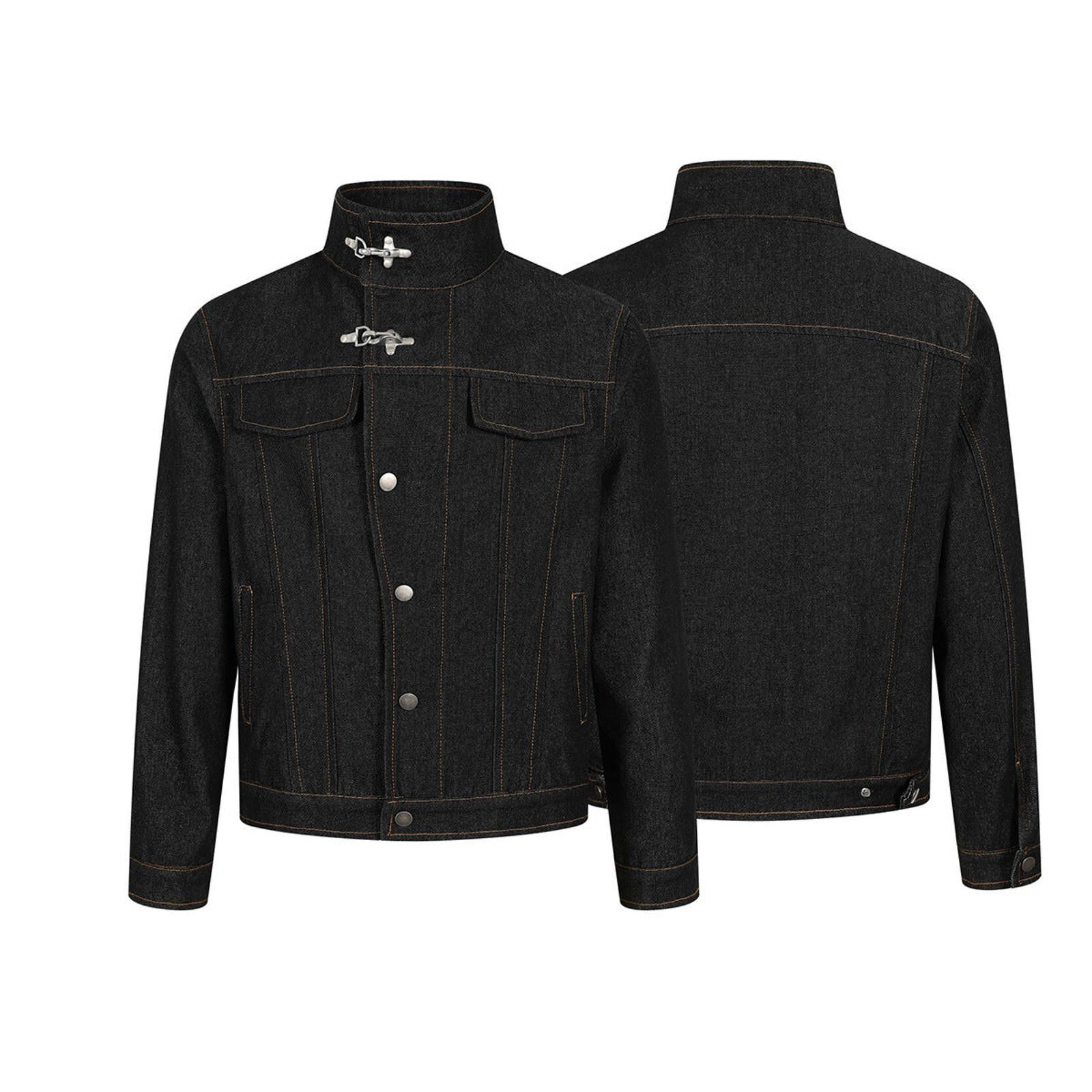 Jean Black Structured Denim Jacket with Fireman Clasp Closure Size US M / EU 48-50 / 2 - 5 Thumbnail