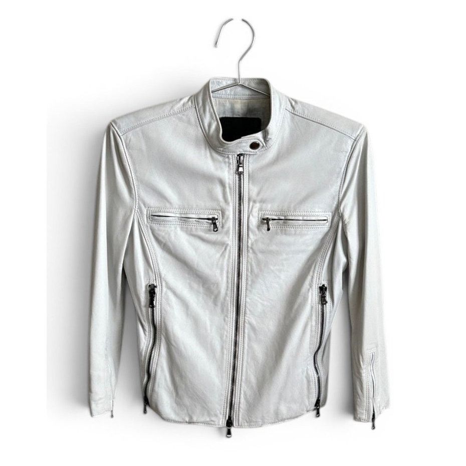 R13 R13 Cafe Racer White Lambskin Leather Jacket 3/4 Slv Italy Size M / US 6-8 / IT 42-44 - 1 Thumbnail