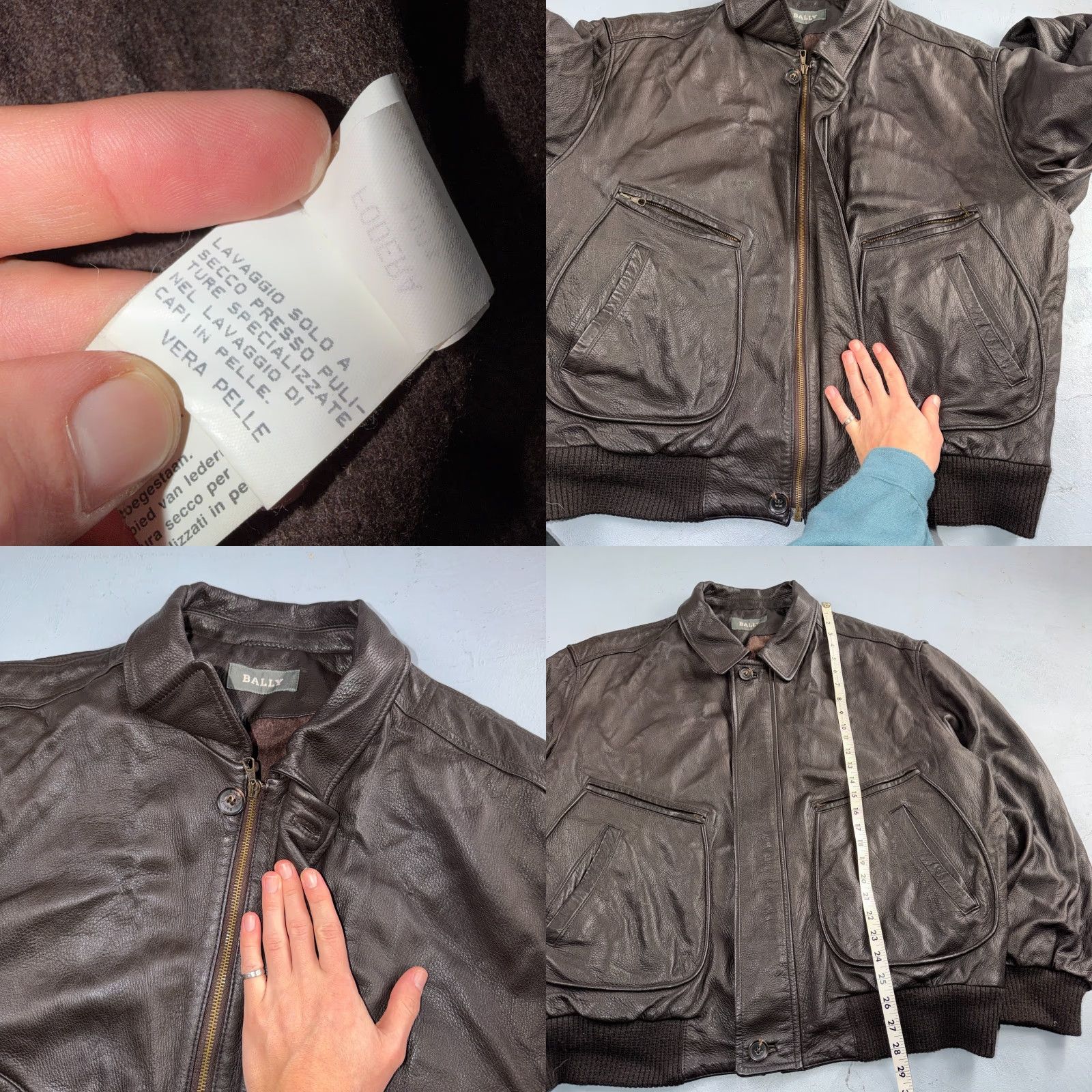 Bally Bally Leather Jacket Mens Bomber Jacket Size 44 Brown Wool Lined Pockets Zip Zipper Logo Button Size US S / EU 44-46 / 1 - 8 Thumbnail