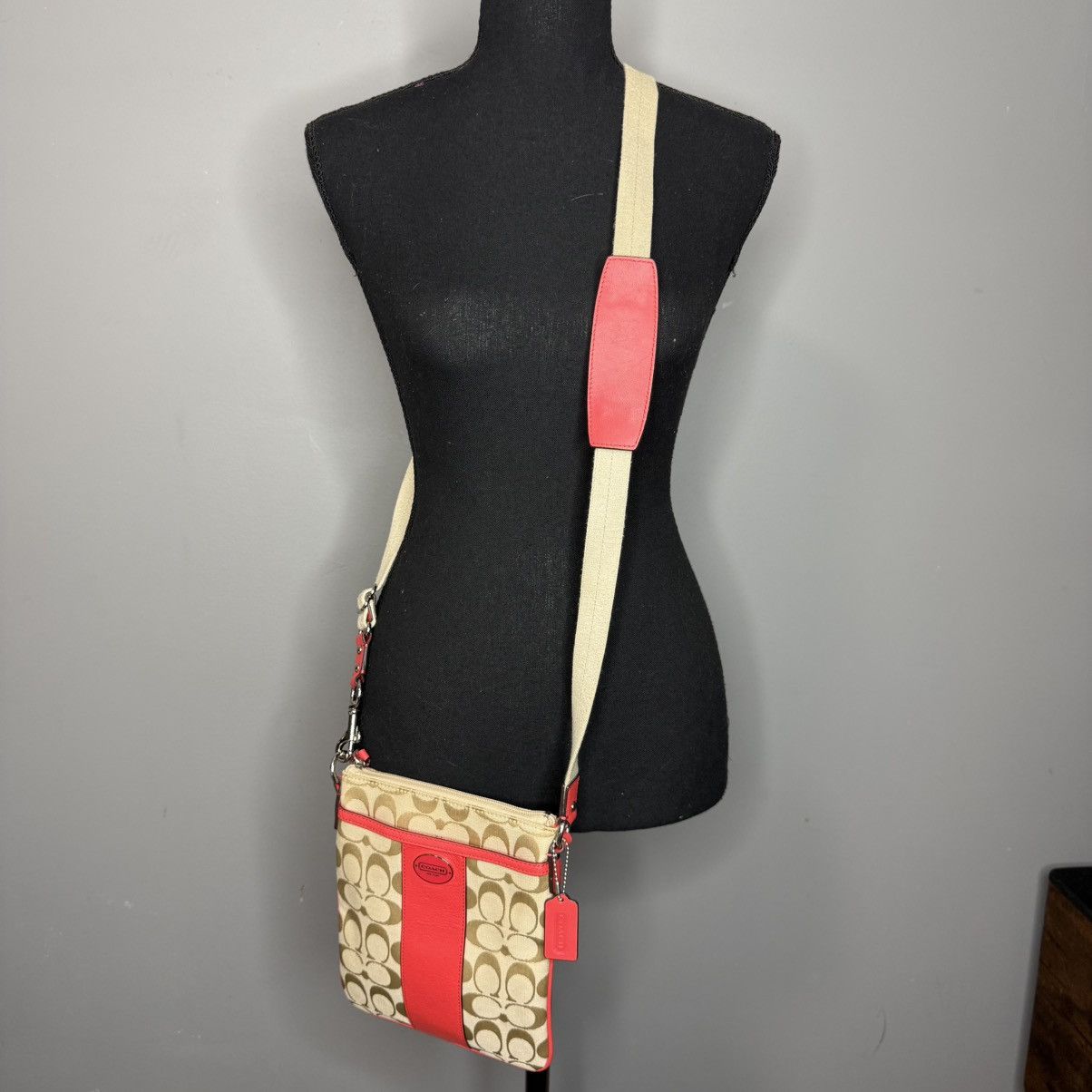 Coach Coach Khaki Signature Canvas Crossbody with Red Leather Trim Size ONE SIZE - 8 Thumbnail
