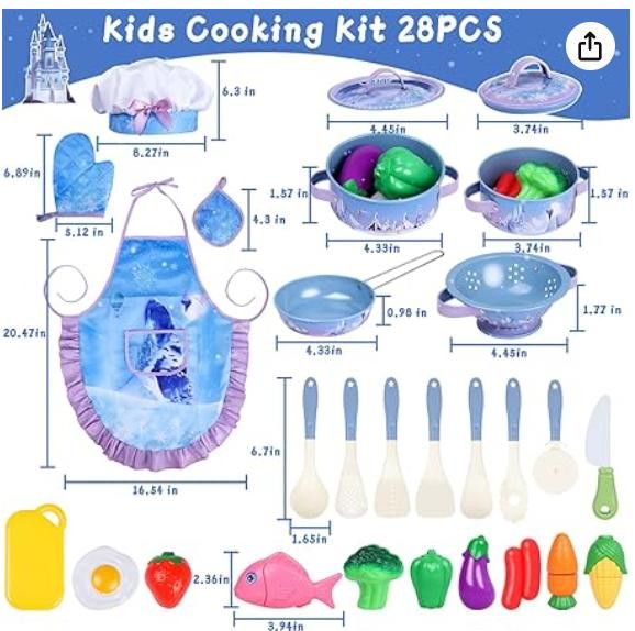 NBDN Nobrandedon Kids Cooking Set Chef Costume, 28Pcs-Apron,Food, Utensils Size ONE SIZE - 5 Thumbnail