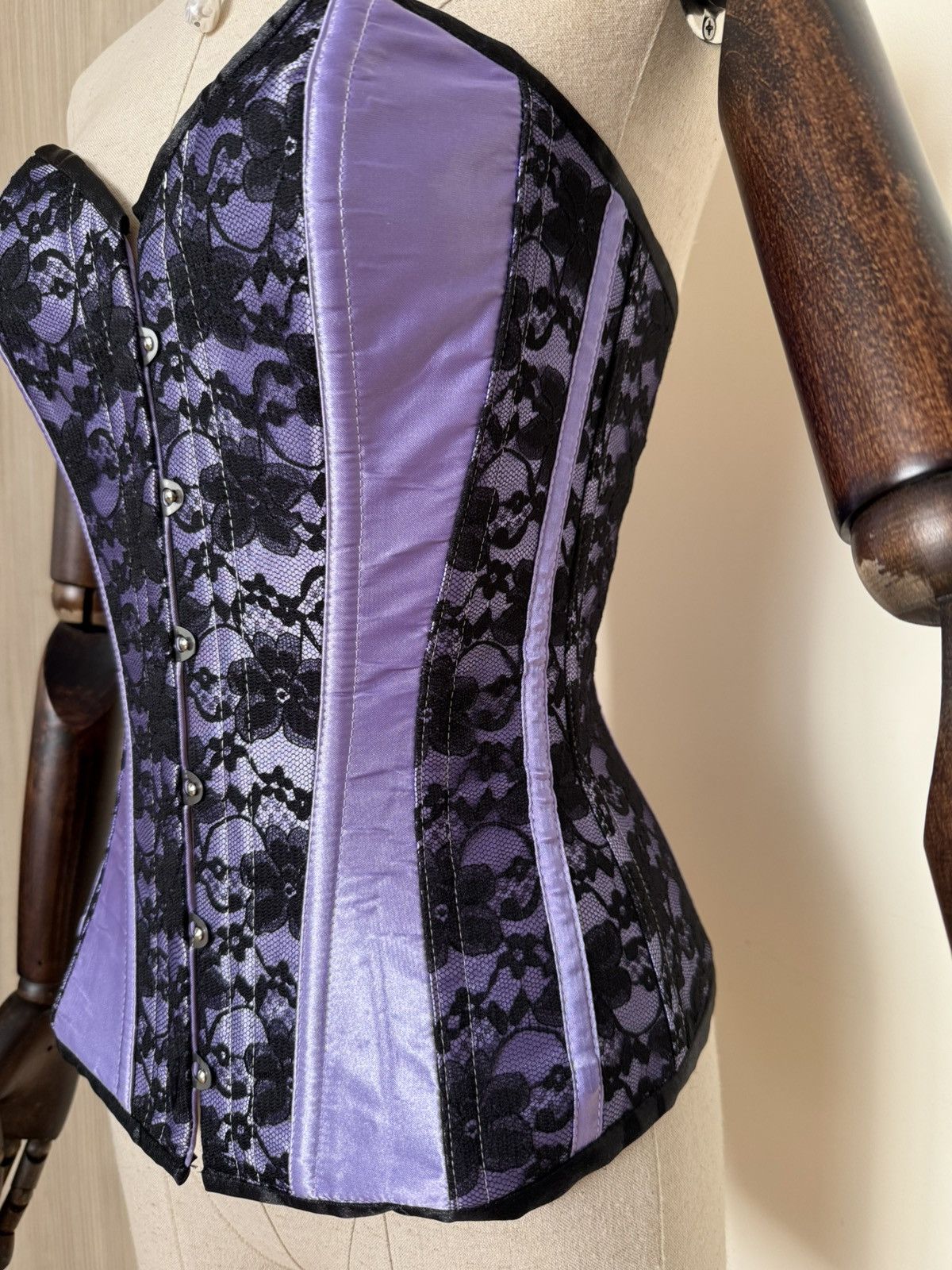 Other Cottelli Collection Purple Satin & Black Lace Corset Size S Size S / US 4 / IT 40 - 3 Thumbnail
