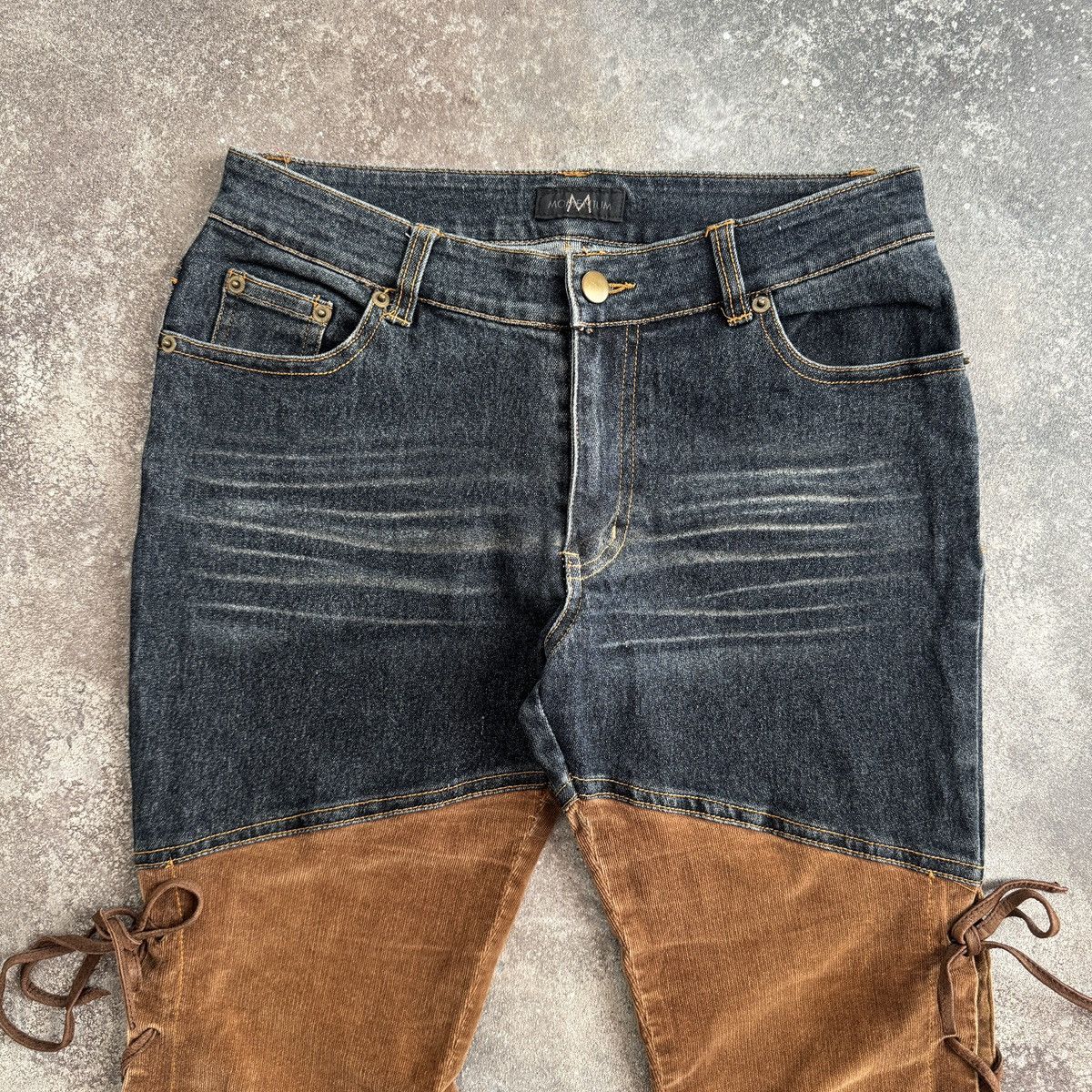 If Six Was Nine Avant-Garde Two-Tone Corduroy Hybrid Flare Lace Up Pants Size 27" / US 4 / IT 40 - 4 Thumbnail