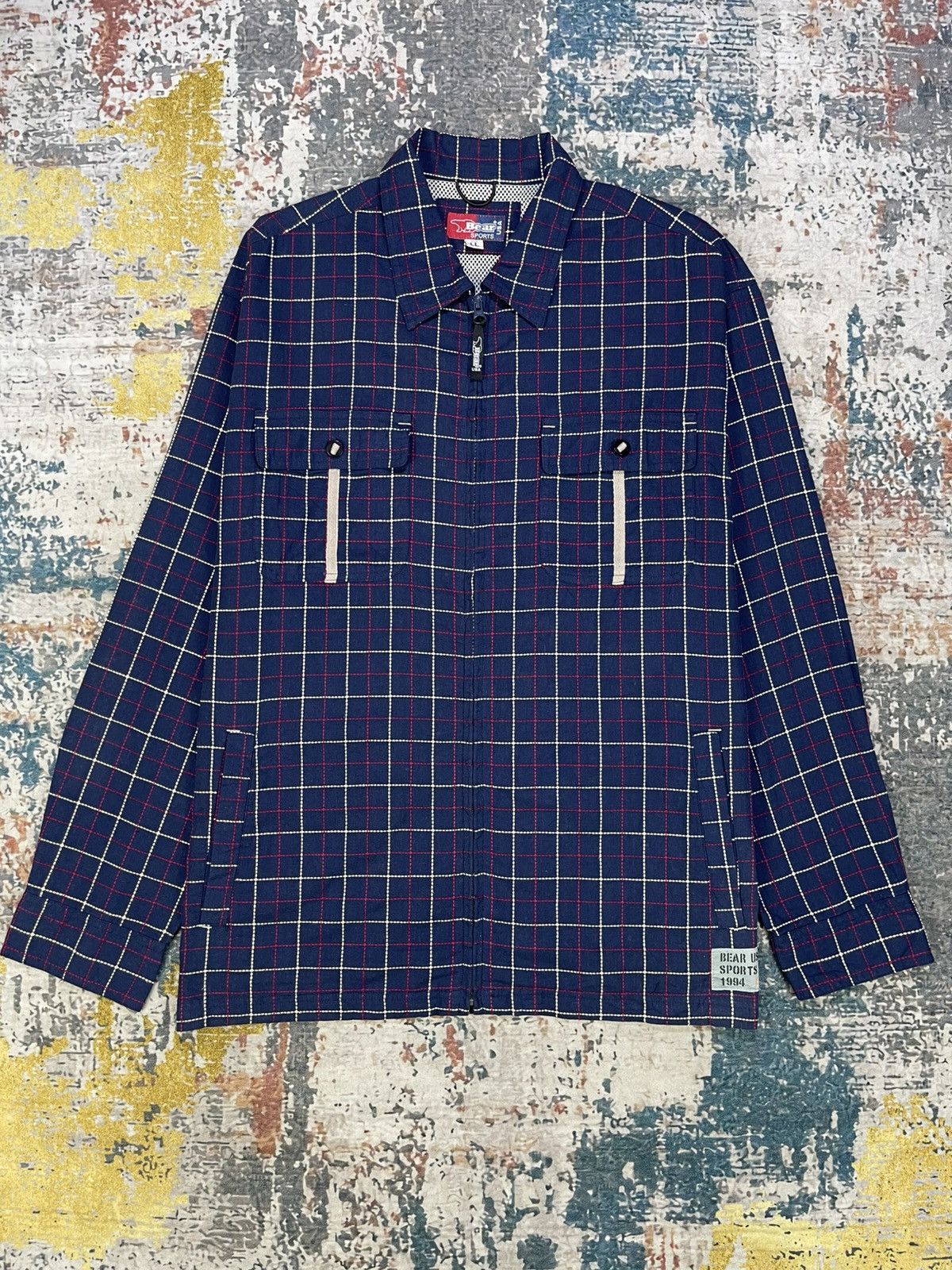 Golden Bear Golden Bear Chain-Detail Double Pocket Checked Zip-Up Shirt Size US L / EU 52-54 / 3 - 1 Thumbnail