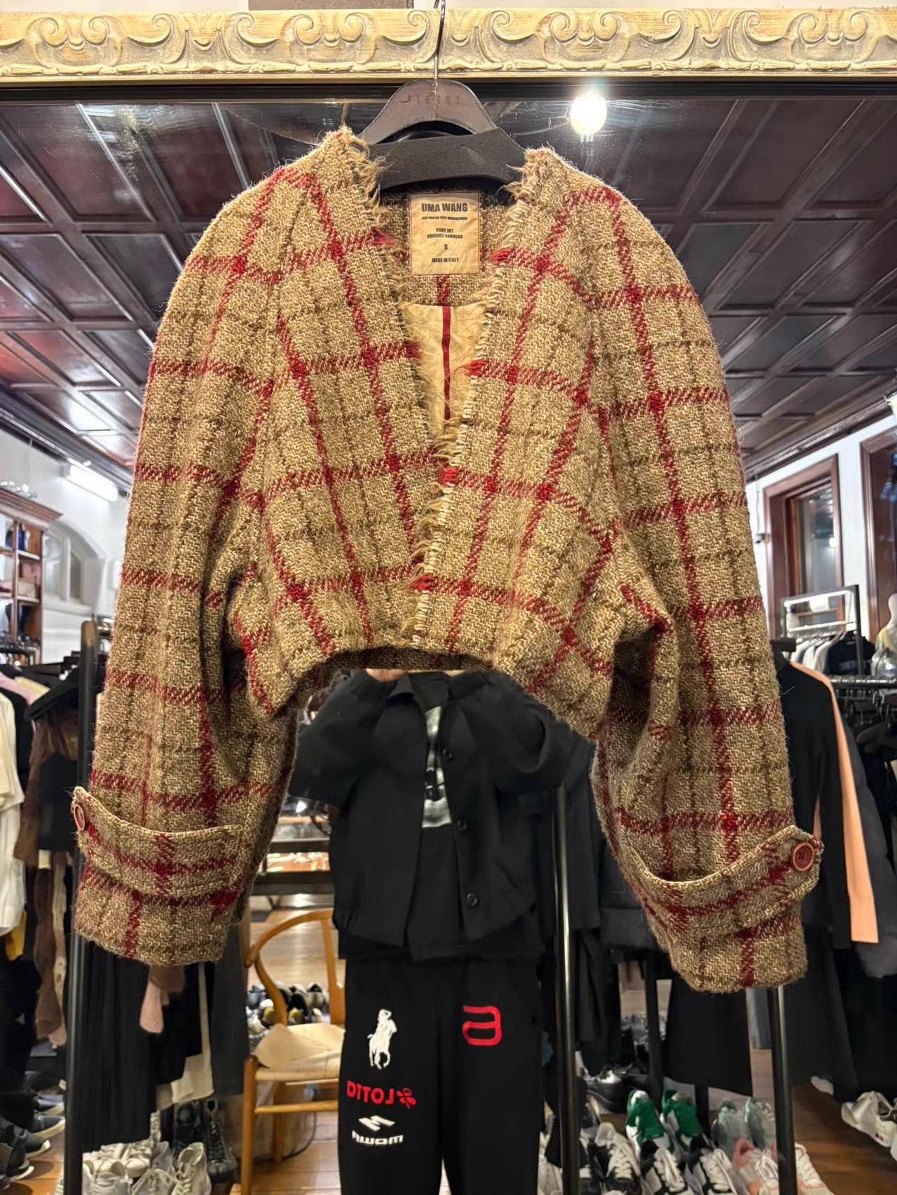 Uma Wang UMA WANG 24FW Camel‑Red Plaid Short Wool Coat Ｑ25 Size S / US 4 / IT 40 - 1 Thumbnail