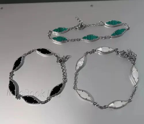 Jewelry Silver Chain Bracelet with Black Leaf-Shaped Accents Size ONE SIZE - 5 Thumbnail