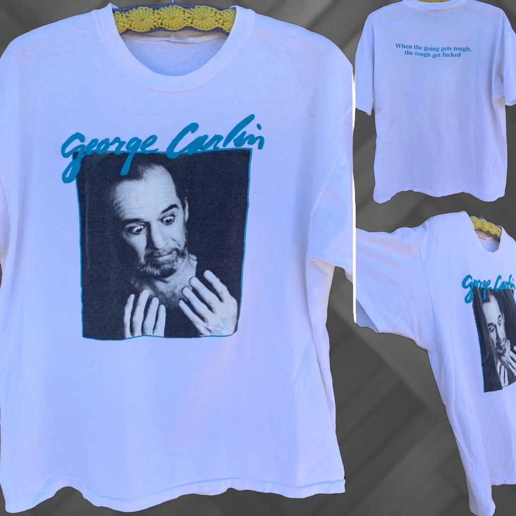 George VINTAGE George Carlin t shirt graphic tee XL Men Shirt Short Sleeve Crew Neck White Graphic Print Comics Funny 1960s-? Mens Size US XL / EU 56 / 4 - 1 Thumbnail